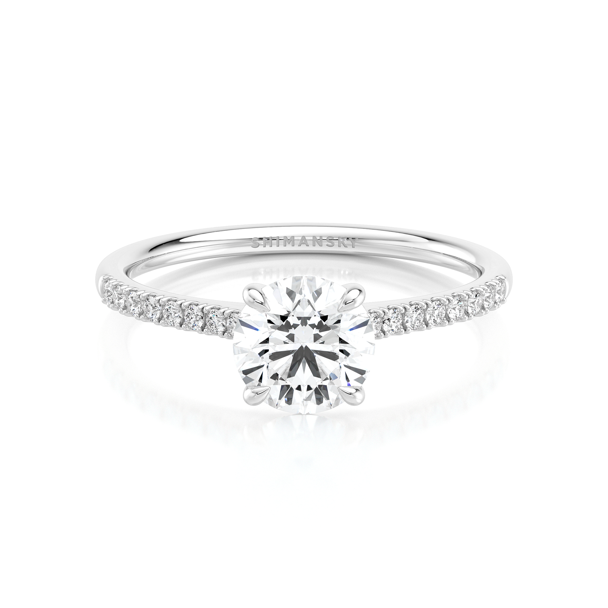 Shimansky 1.4 TCW Raised Victoria Microset Diamond Ring in Platinum Front View