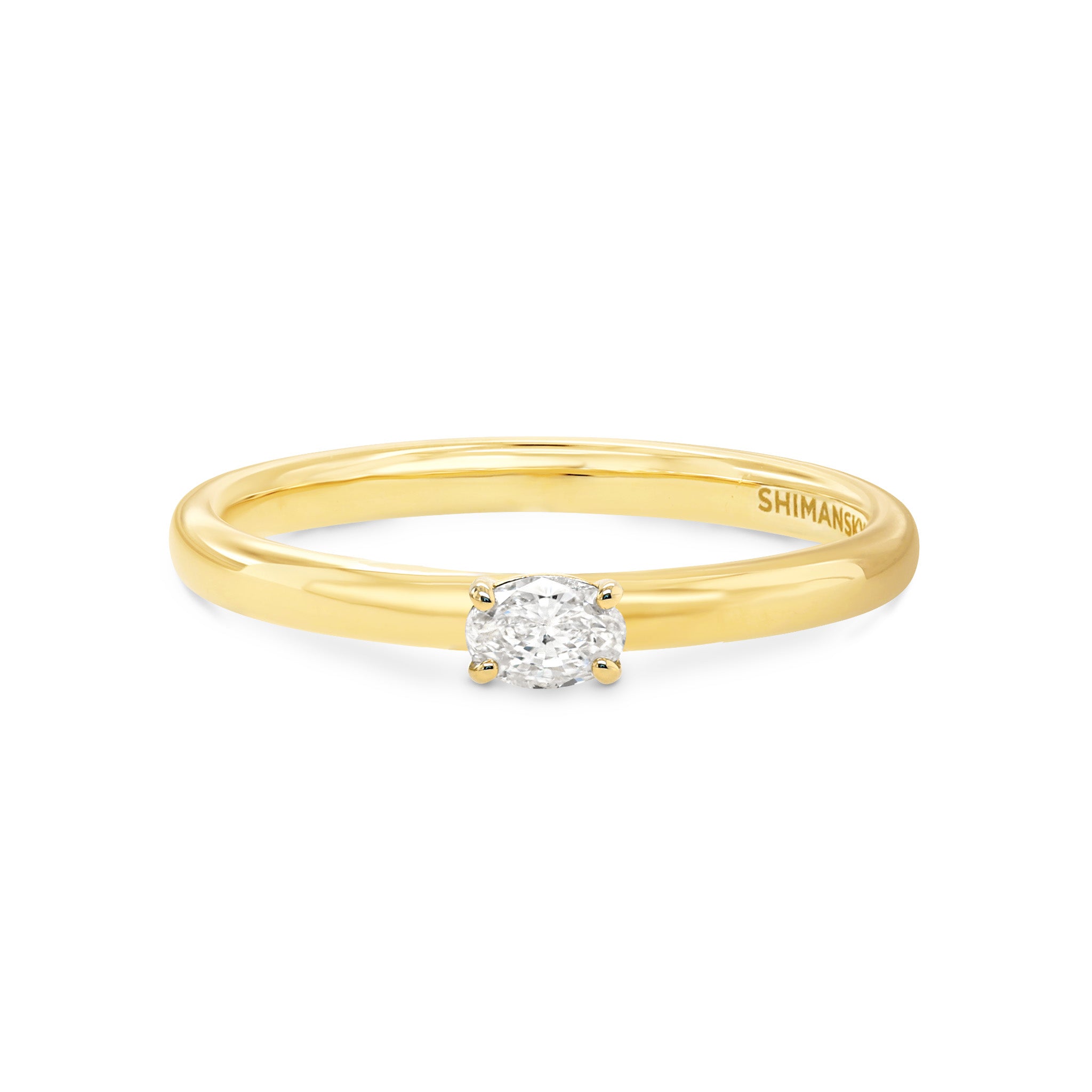 Shimansky 0.14ct Oval Solitaire Diamond Ring in 18K Yellow Gold Front View