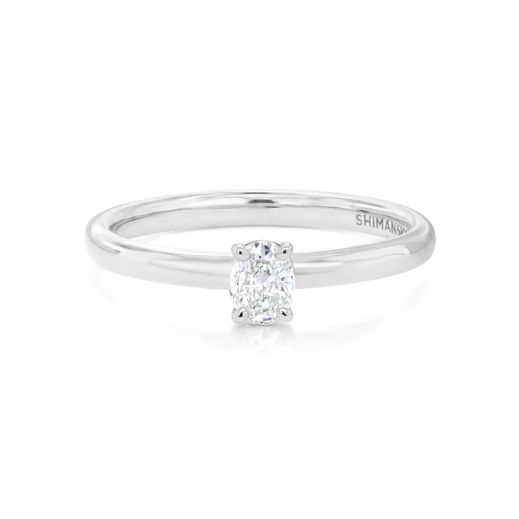 Shimansky 0.18ct Oval Solitaire Diamond Ring in 18K White Gold Front View