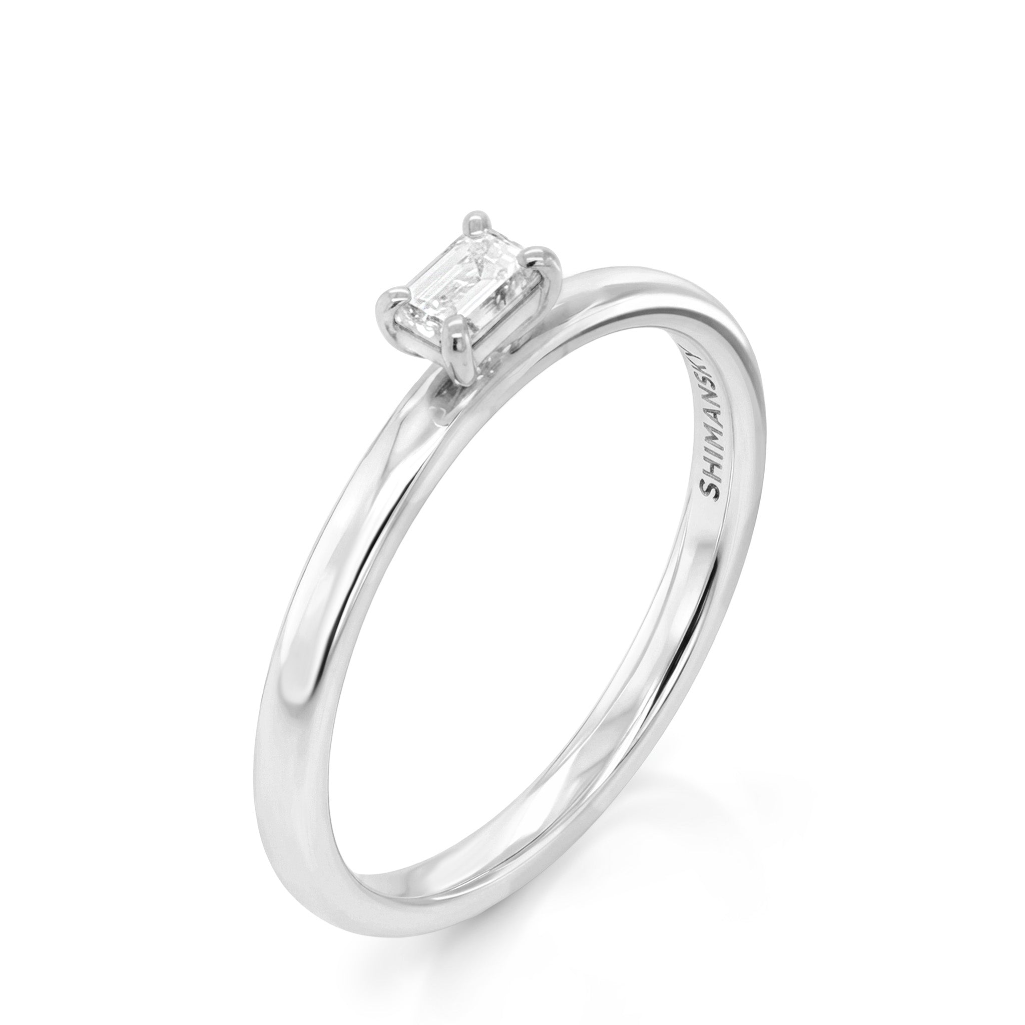 Shimansky 0.19ct Emerald Solitaire Diamond Ring in 18K White Gold 3D View