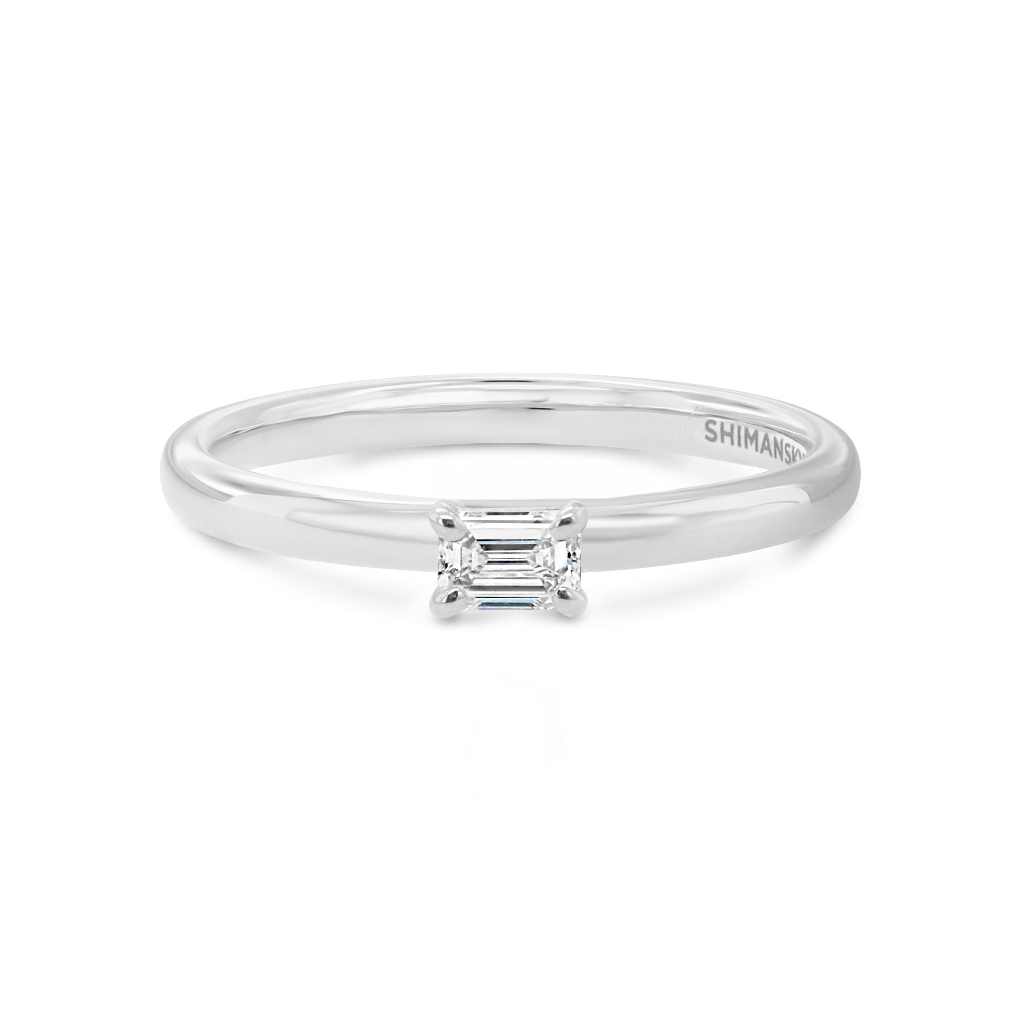 Shimansky 0.19ct Emerald Solitaire Diamond Ring in 18K White Gold Front View