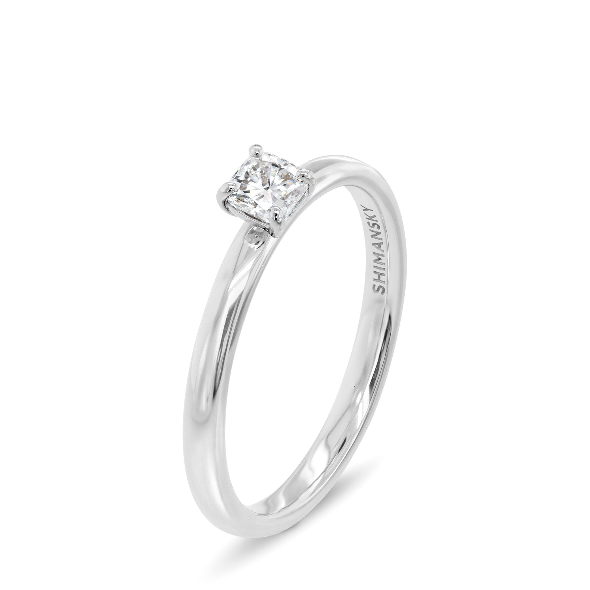 Shimansky 0.26ct Cushion Solitaire Diamond Ring in 18K White Gold 3D View #card-first