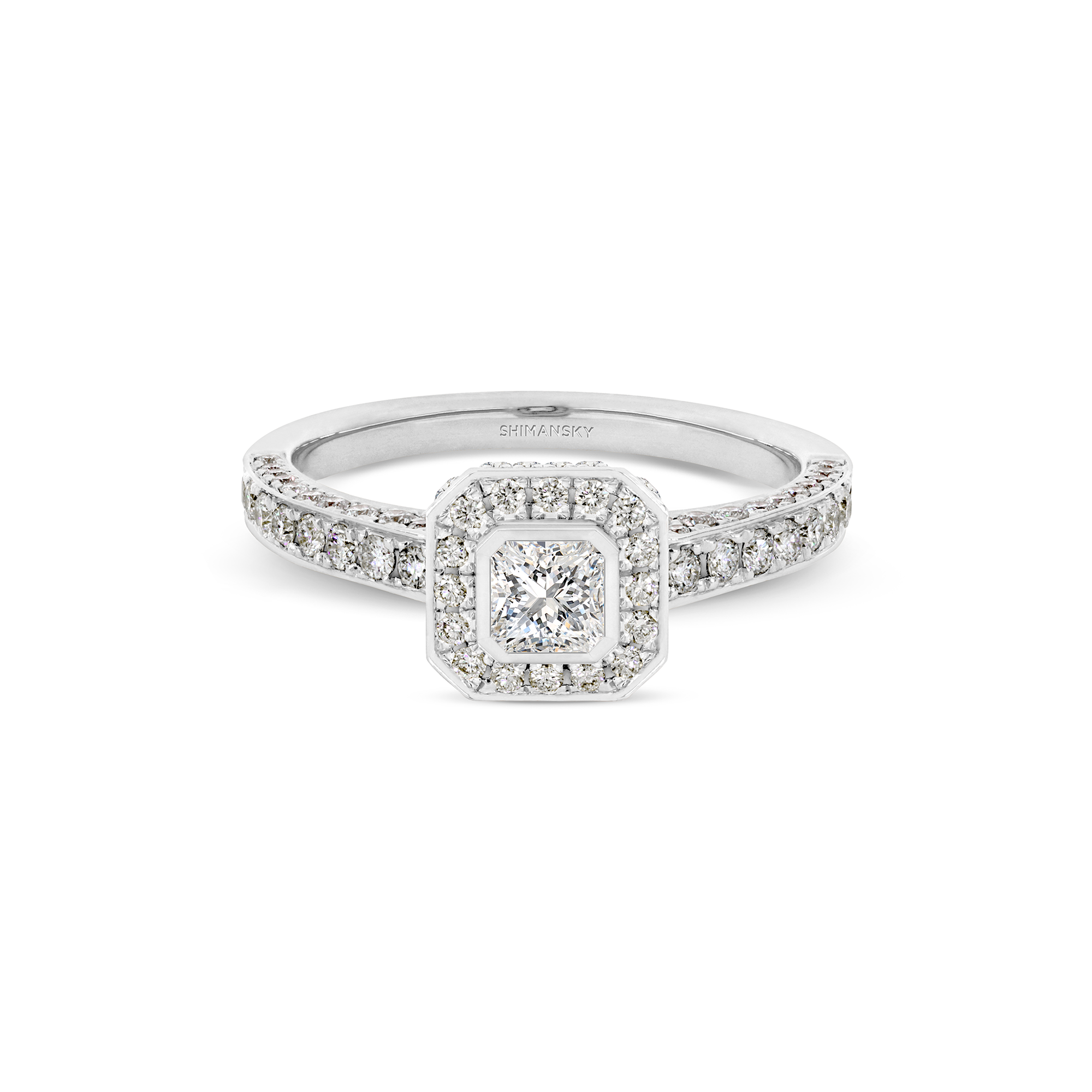 Shimansky 0.7 TCW My Girl Diamond Pavé Halo Ring 18K White Gold Front View