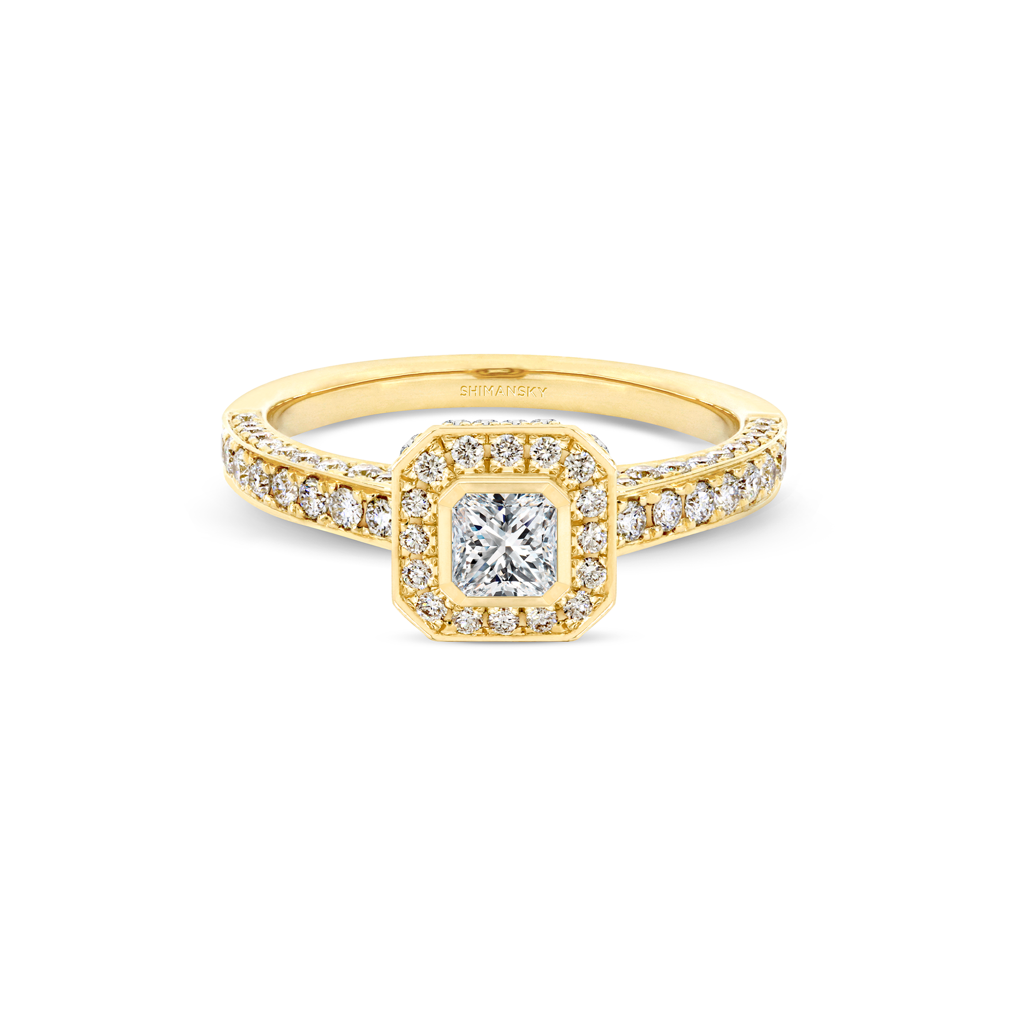 Shimansky 0.9 TCW My Girl Diamond Pavé Halo Ring 18K Yellow Gold Front View