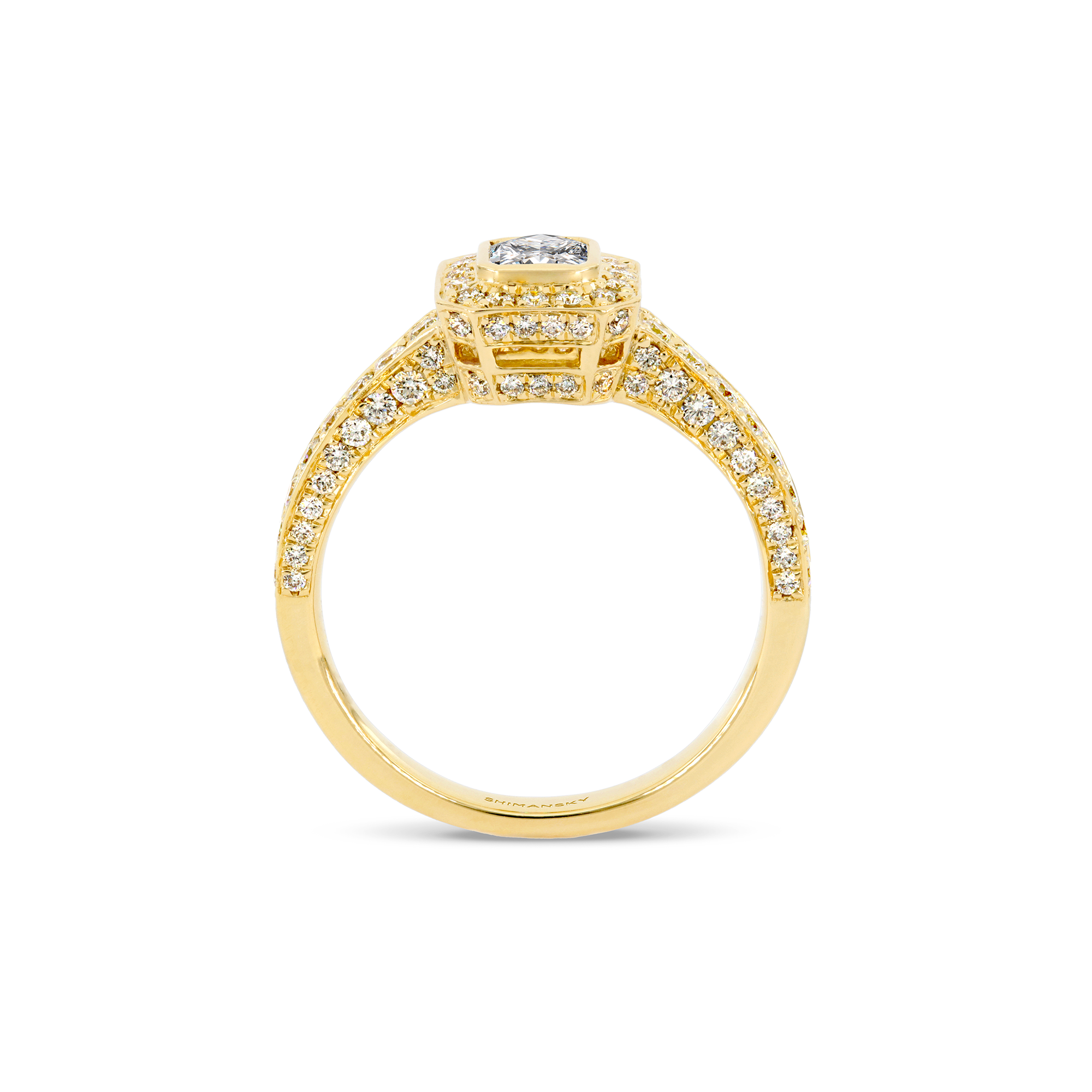 Shimansky 0.9 TCW My Girl Diamond Pavé Halo Ring 18K Yellow Gold Side View
