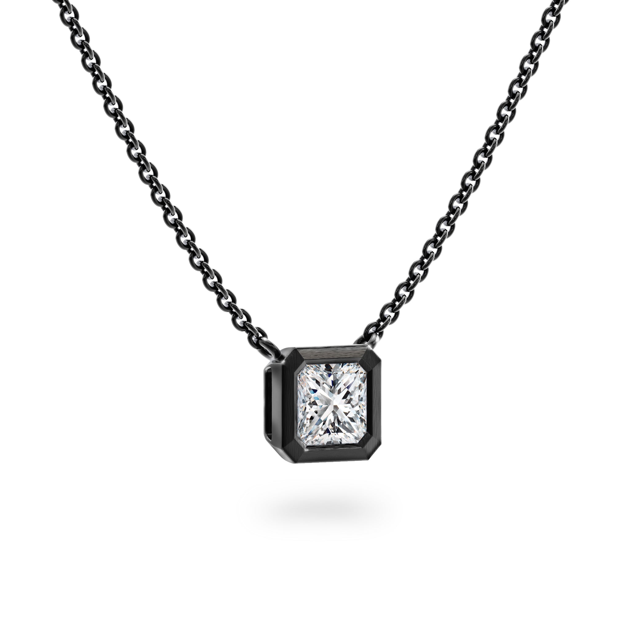 SHIMANSKY.CO.ZA - My Girl Diamond Solitaire Tube Set Necklace - Brushed Black Rhodium - 14K White Gold - 3D View