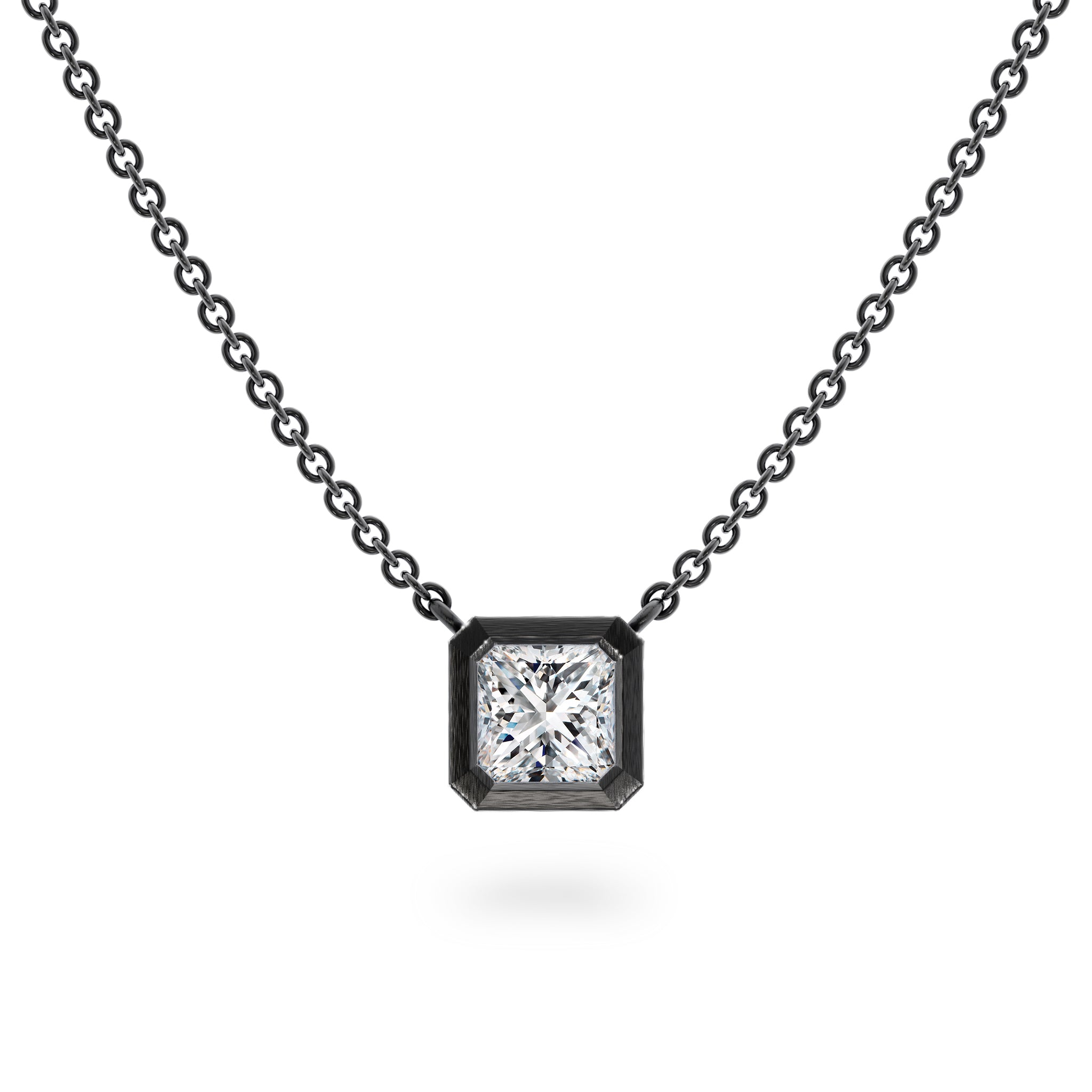 SHIMANSKY.CO.ZA - My Girl Diamond Solitaire Tube Set Necklace - Brushed Black Rhodium - 14K White Gold - Front View