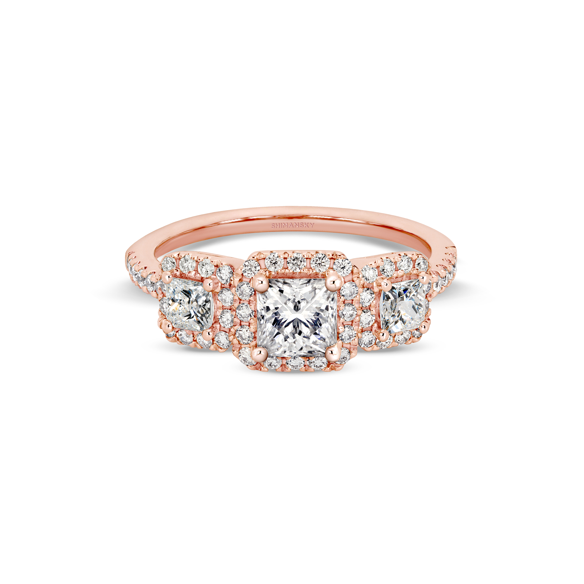Shimansky 1.2 TCW My Girl Diamond Trilogy Halo Ring 18K Rose Gold Front View