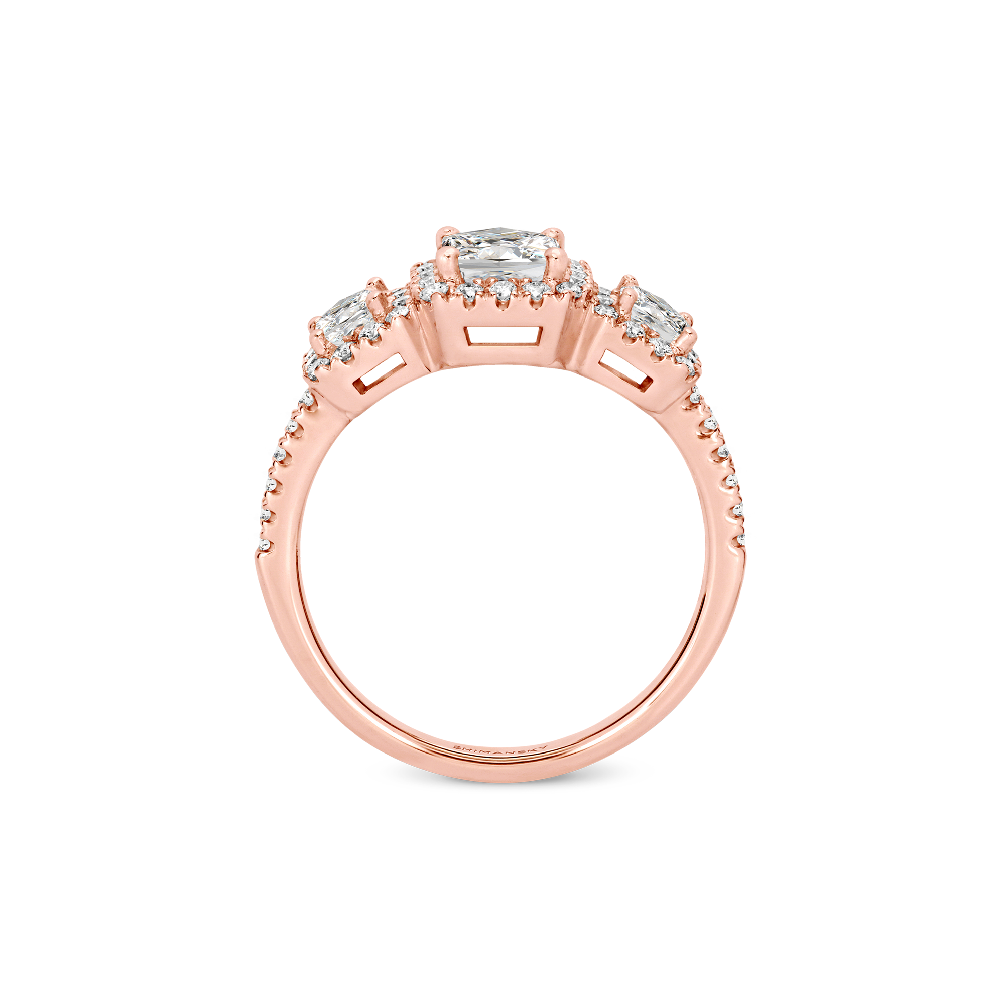 Shimansky 1.2 TCW My Girl Diamond Trilogy Halo Ring 18K Rose Gold Side View