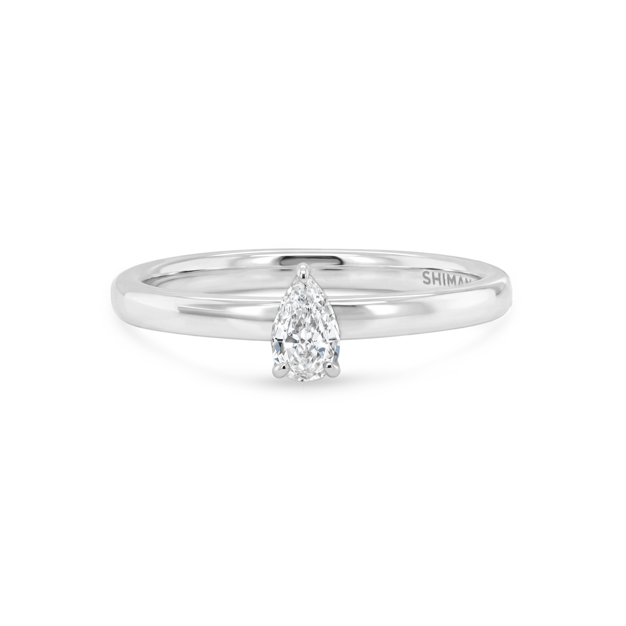Shimansky 0.18ct Pear Solitaire Diamond Ring in 18K White Gold Front View