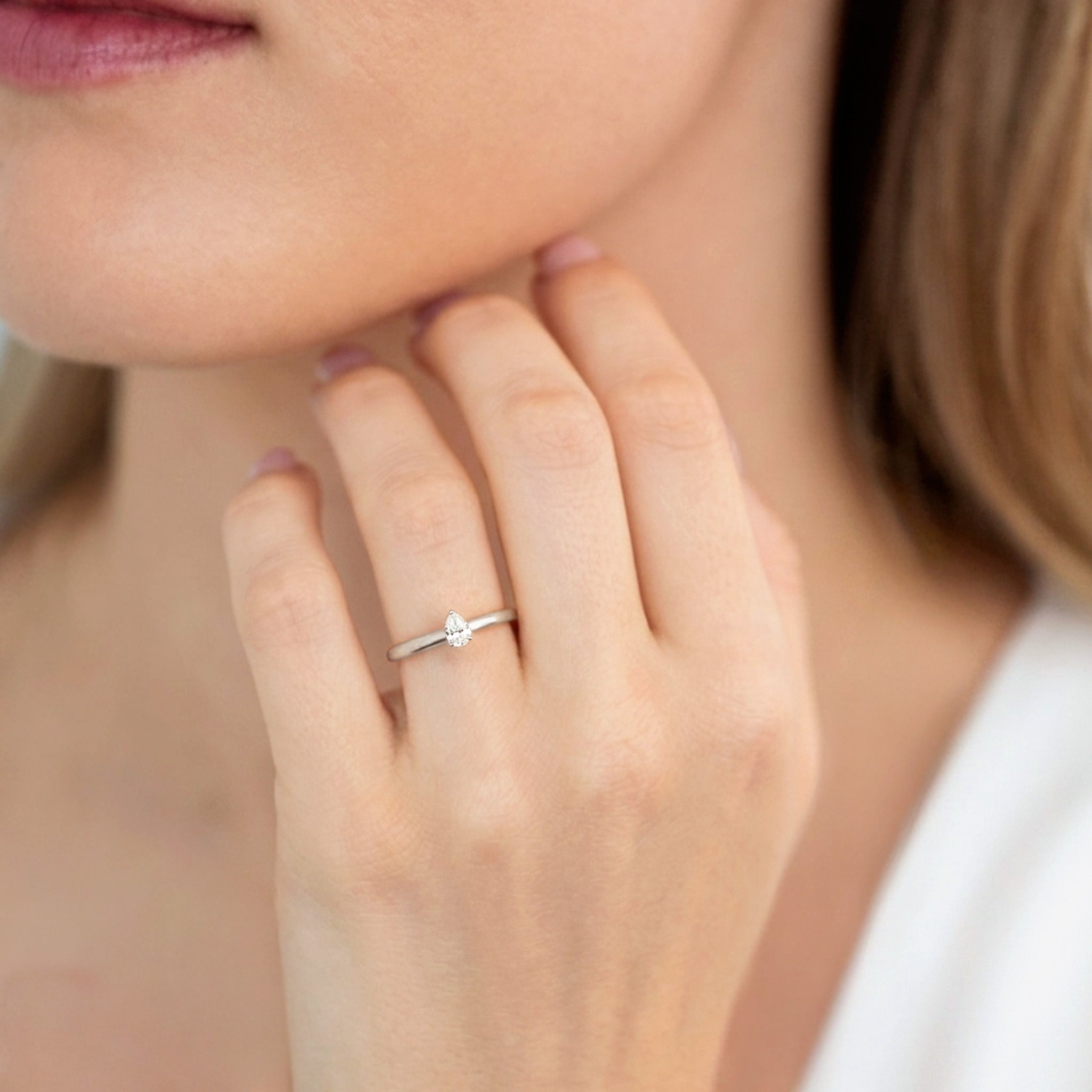 Shimansky 0.18ct Pear Solitaire Diamond Ring in 18K White Gold Model View