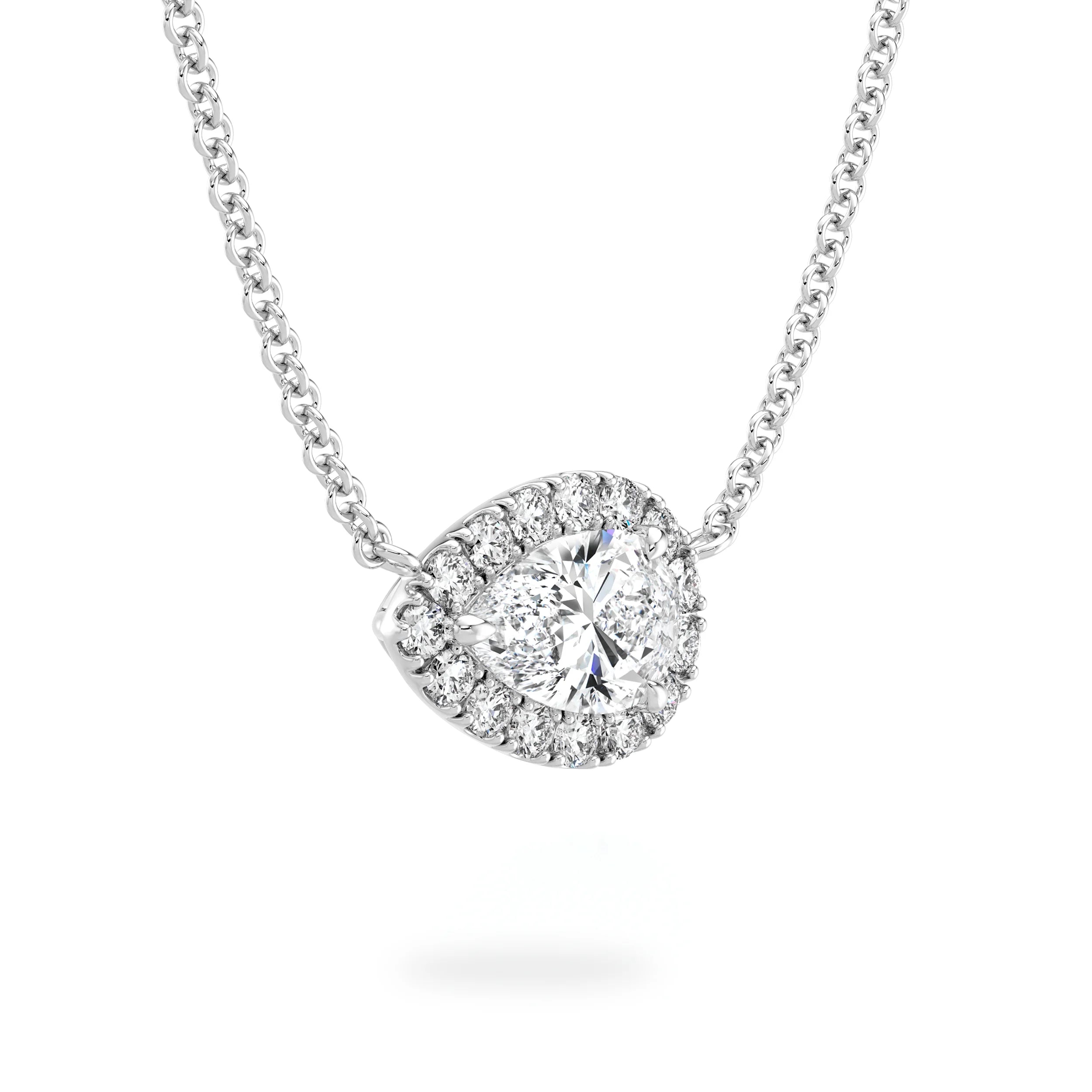 Shimansky 0.9 TCW Pear Diamond Microset Halo Necklace in Platinum 3D View