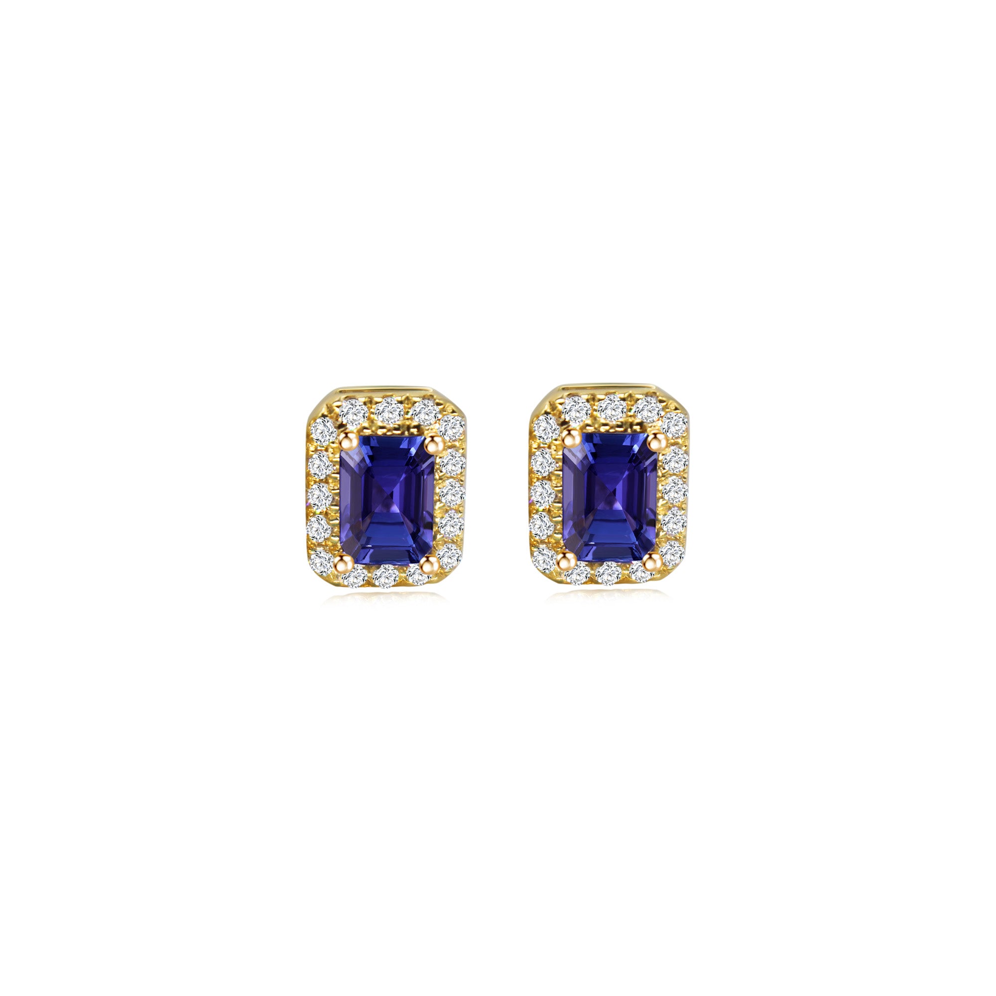 Shimansky 1.1 TCW Tanzanite Emerald Halo Earrings in 14K Gold Front View