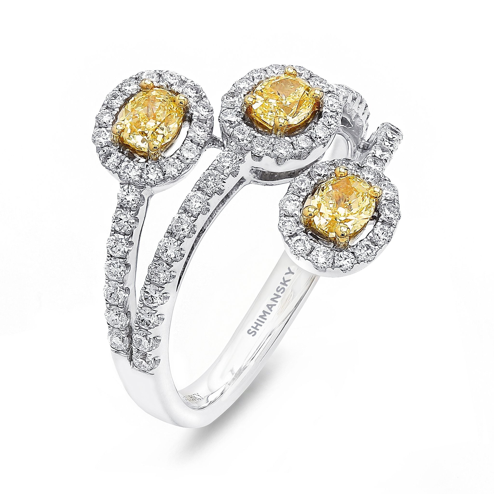 Shimansky 1.2 TCW Fancy Yellow Diamond Dress Ring in 18K White & Yellow Gold 3D View