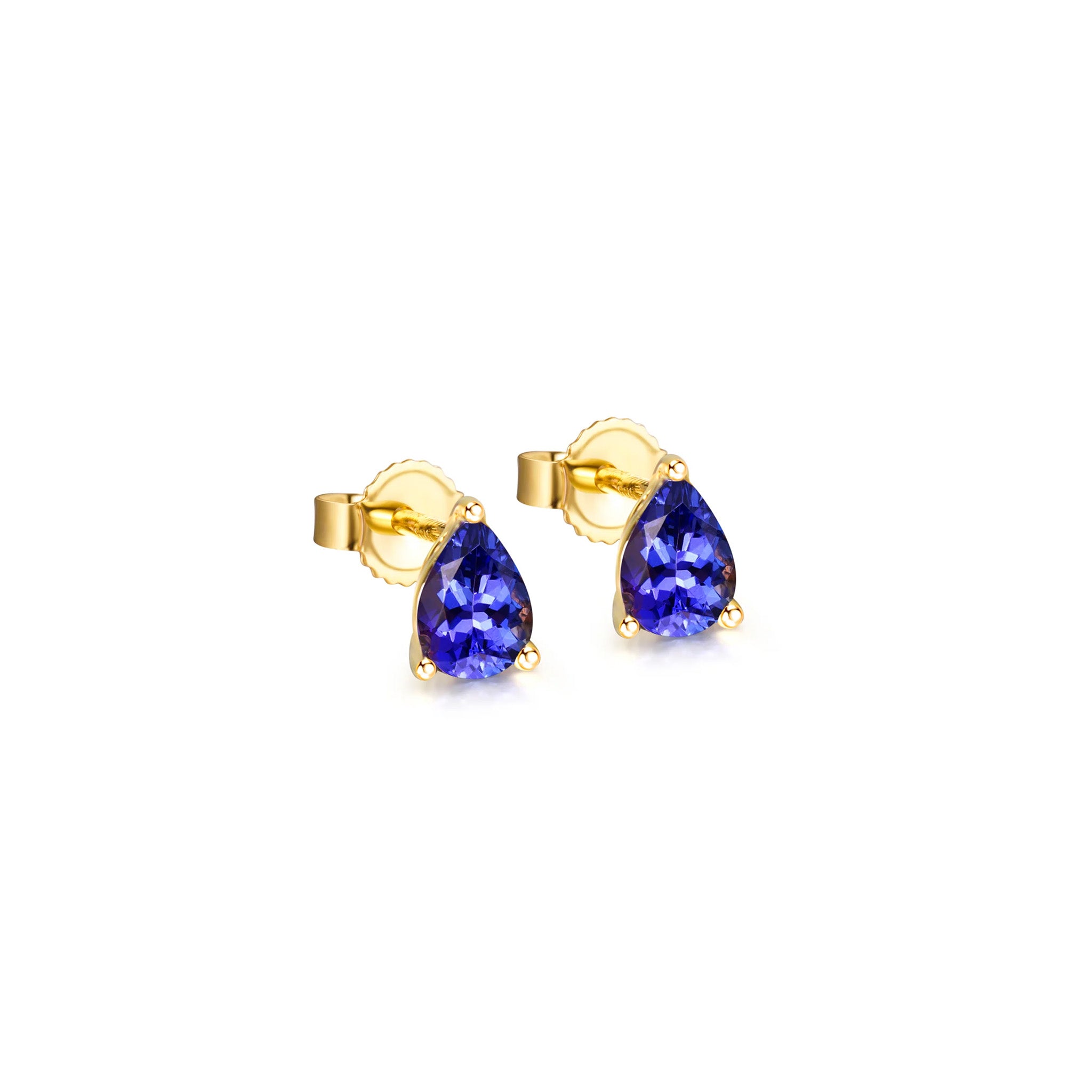 Shimansky 1.2 TCW Pear Tanzanite Solitaire Stud Earrings in 14K Yellow Gold 3D View