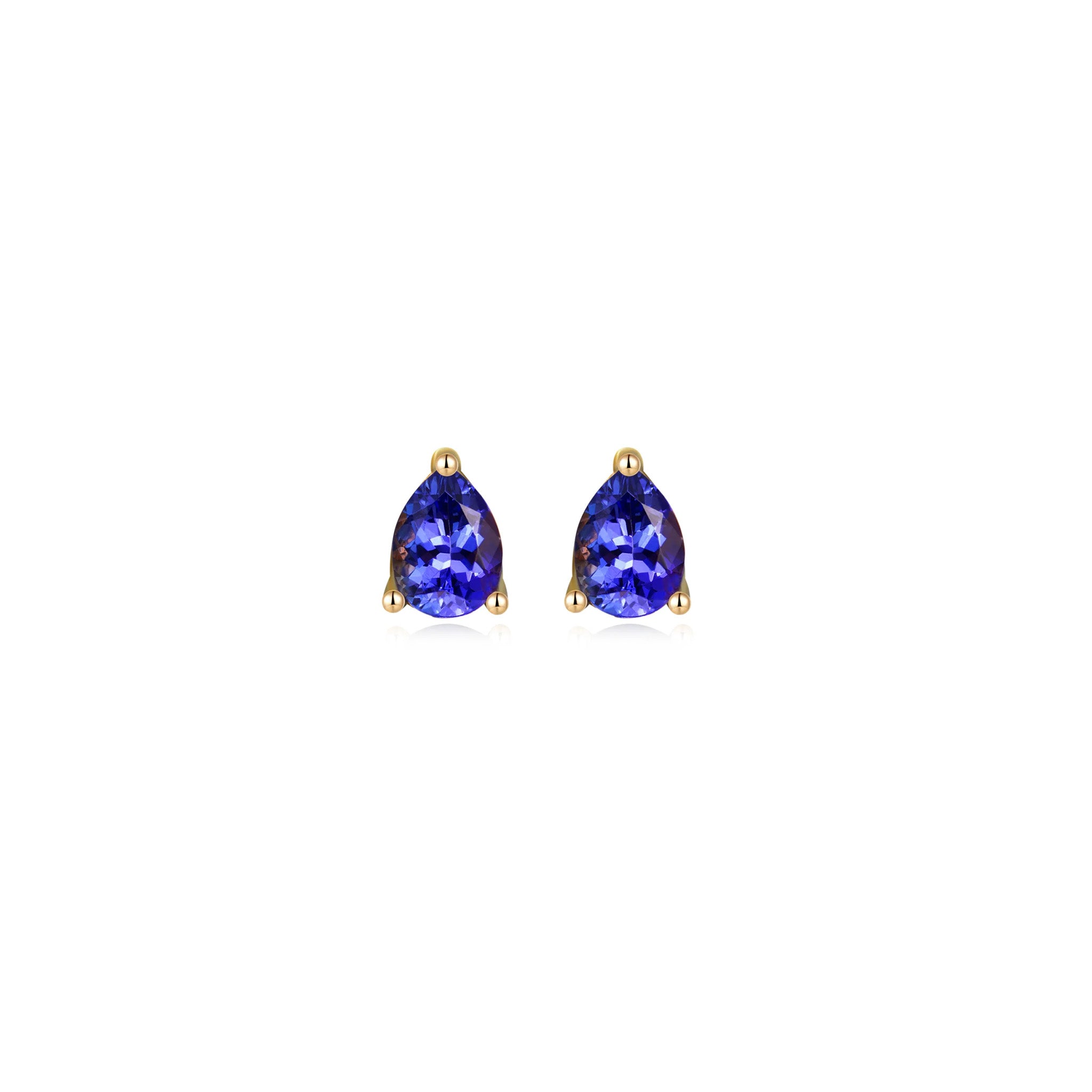 Shimansky 1.2 TCW Pear Tanzanite Solitaire Stud Earrings in 14K Yellow Gold Front View