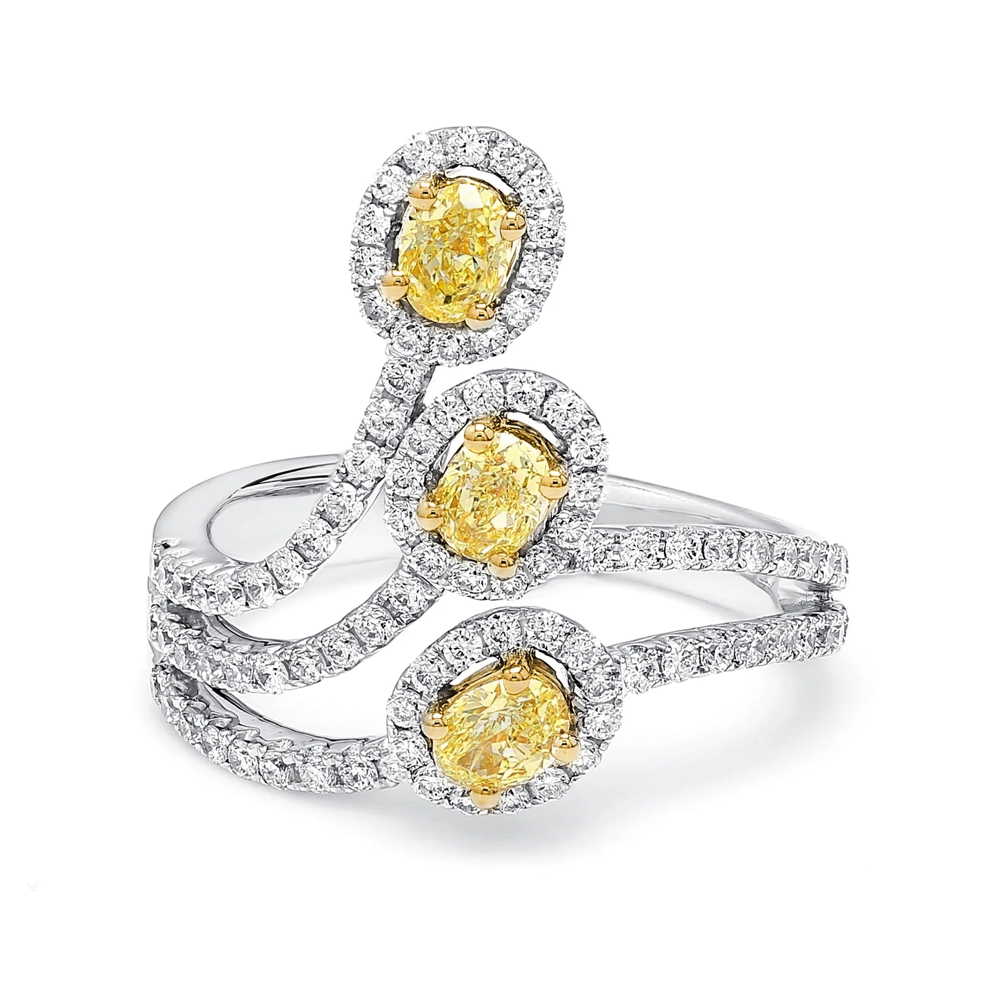 Shimansky 1.3 TCW Fancy Yellow Dress Ring in 18K White & Yellow Gold Front View