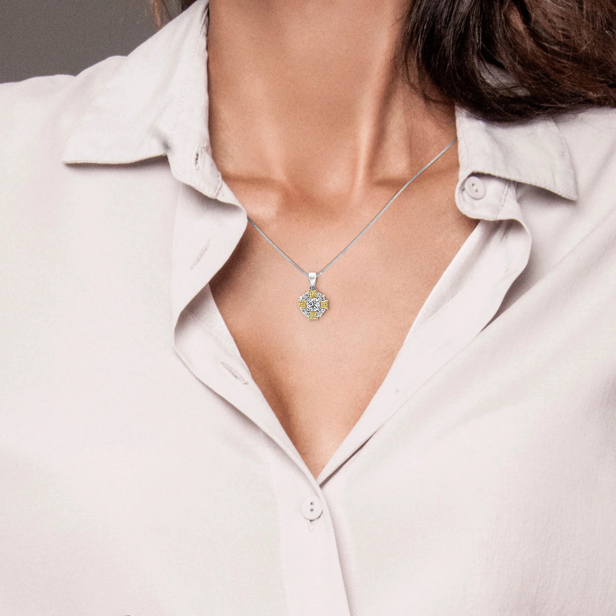 Shimansky 1.3ct Fancy Yellow Dress Pendant in 18K White & Yellow Gold Model View
