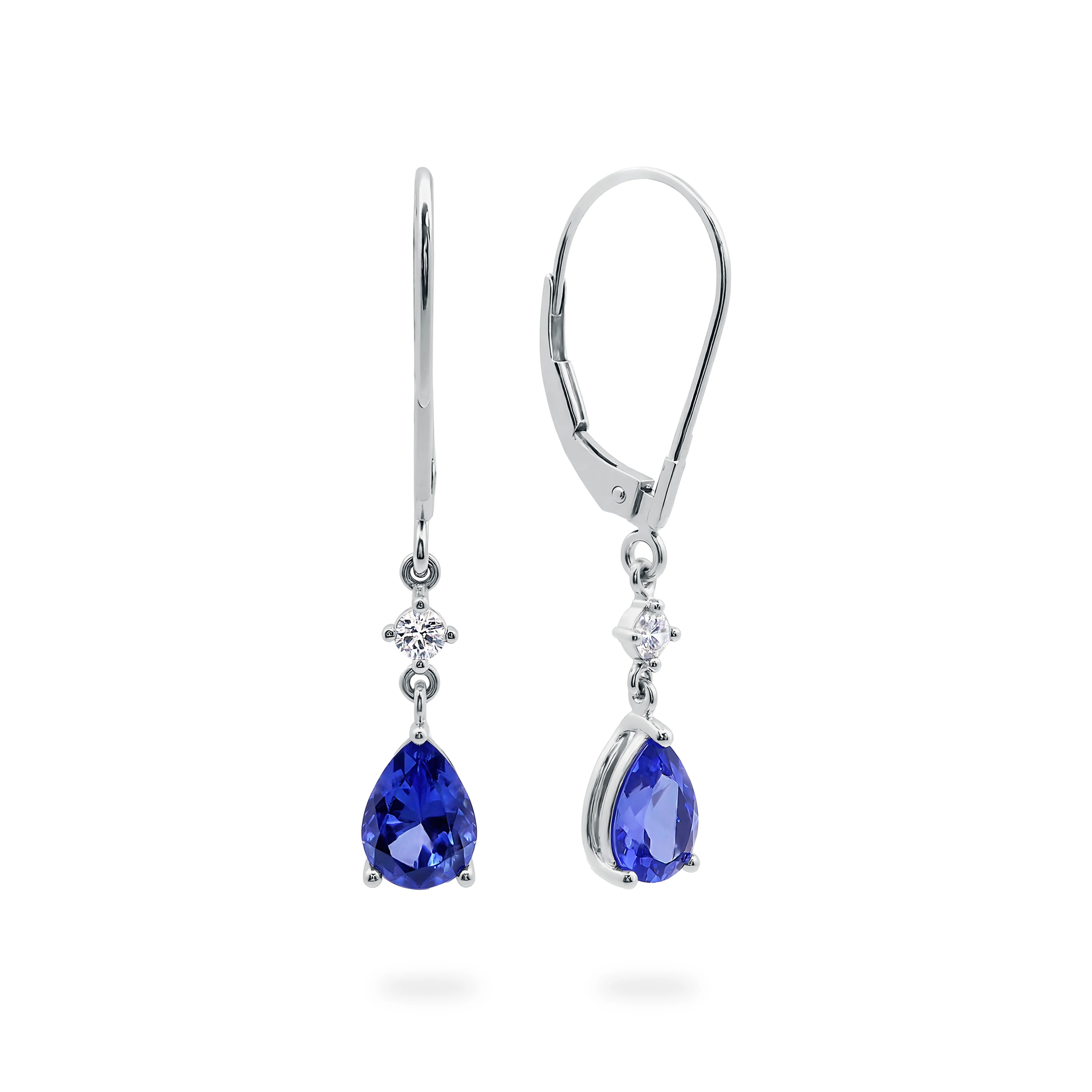 Shimansky 1.4 TCW Tanzanite & Diamond Pear Earrings 14K White Gold 3D View
