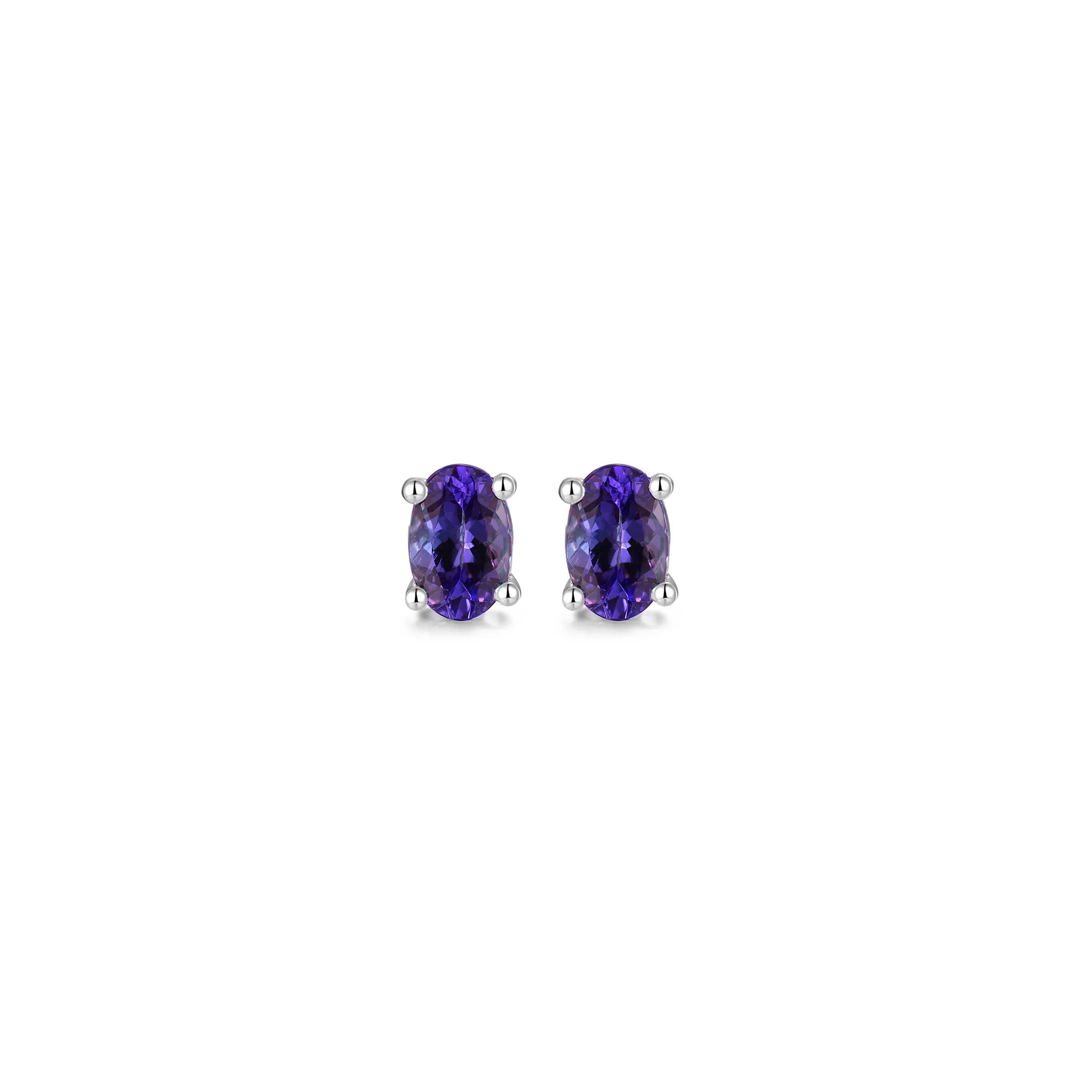 Shimansky 1.6 TCW Oval Tanzanite Solitaire Stud Earrings in 14K White Gold Front View