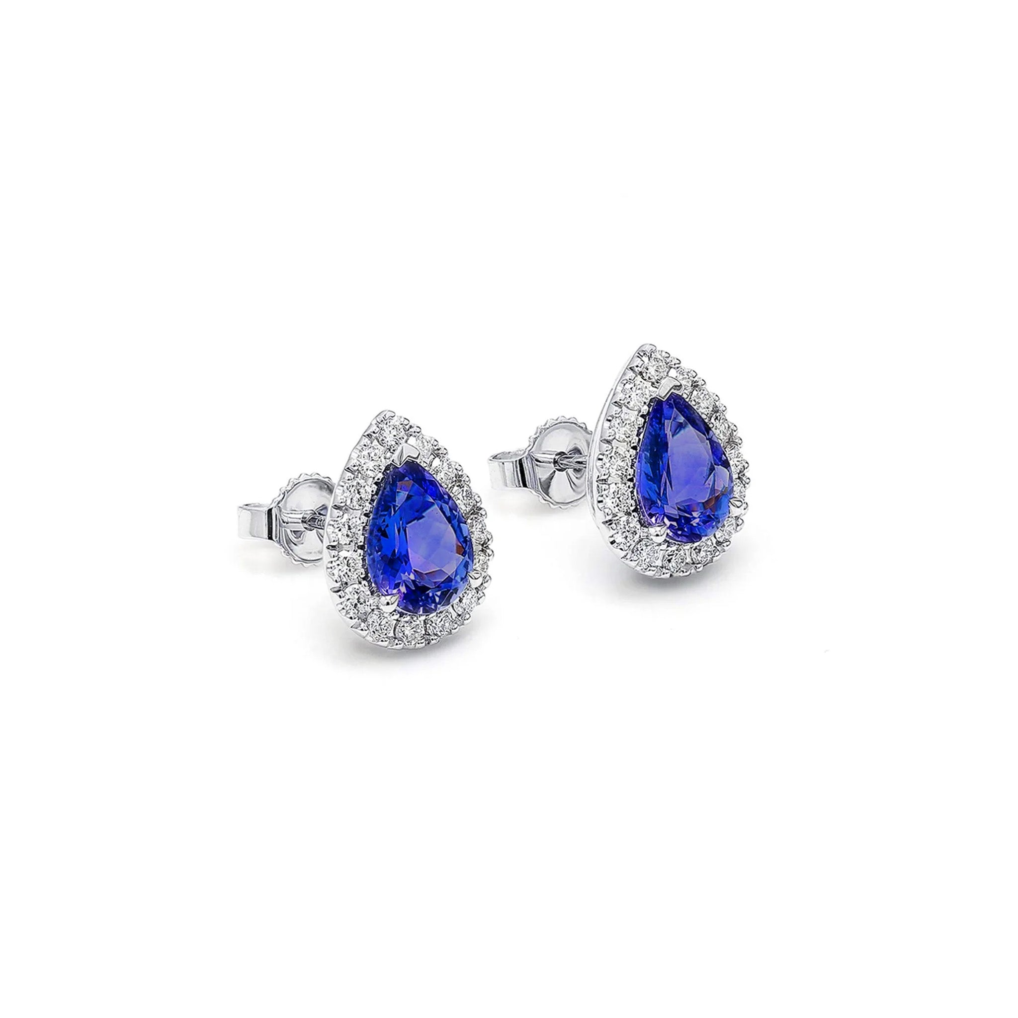 Shimansky 2.2 TCW Pear Tanzanite Halo Stud Earrings in 14K White Gold 3D View