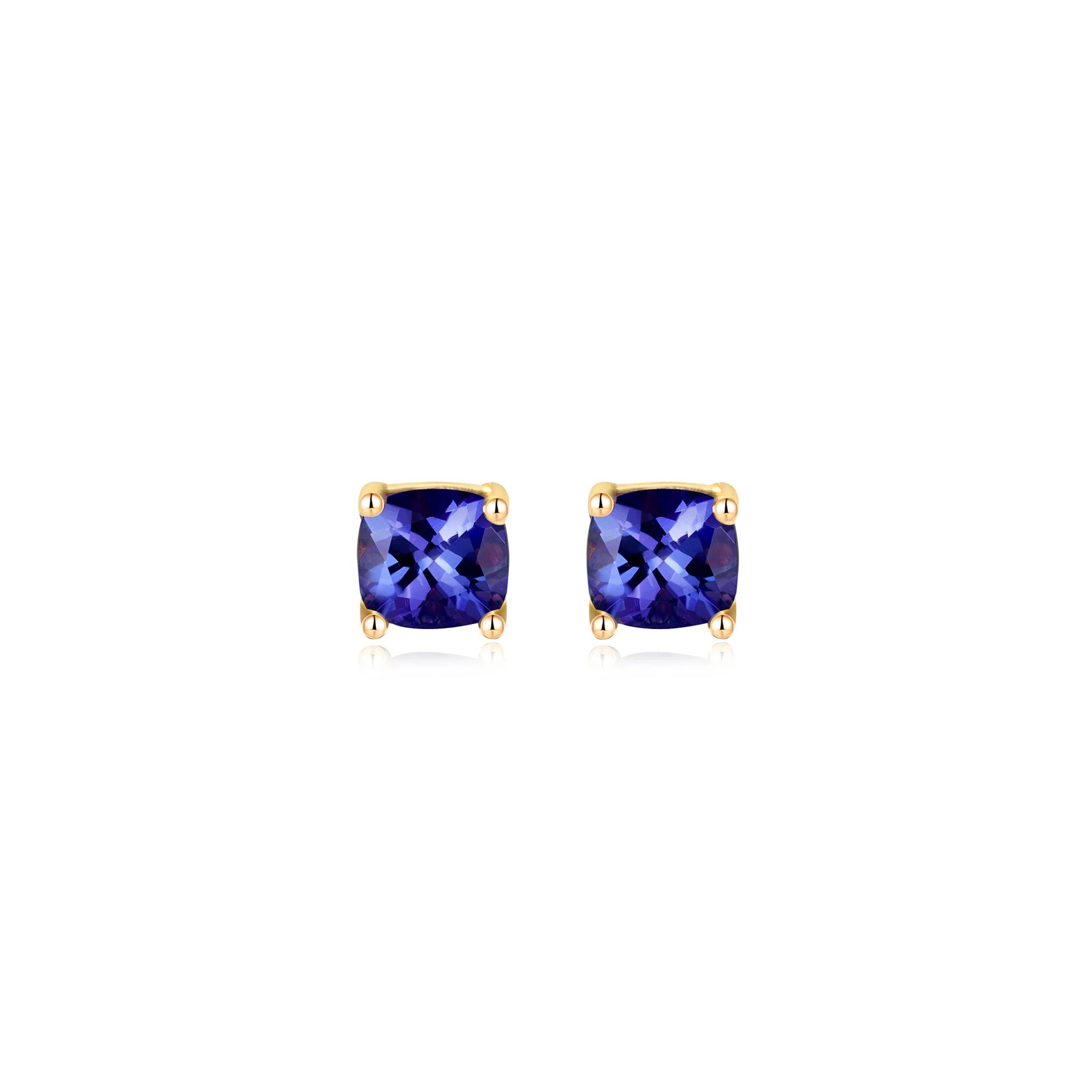 Shimansky 2.3 TCW Square Cushion Tanzanite Solitaire Stud Earrings in 14K Yellow Gold Front View
