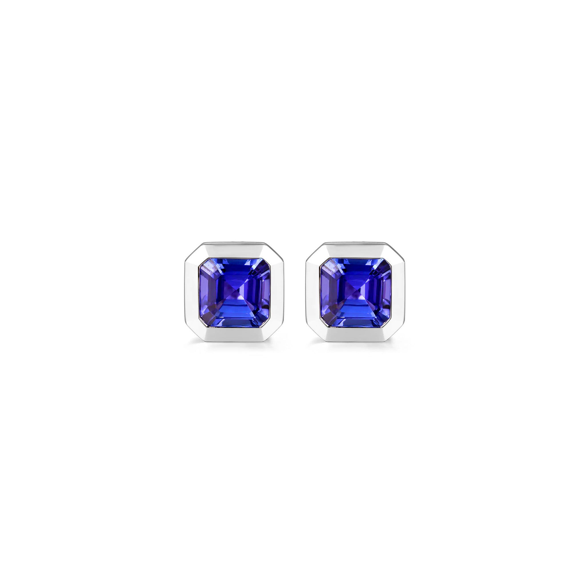 Shimansky 2.7 TCW Tanzanite Solitaire Earrings in 14K White Gold Front View