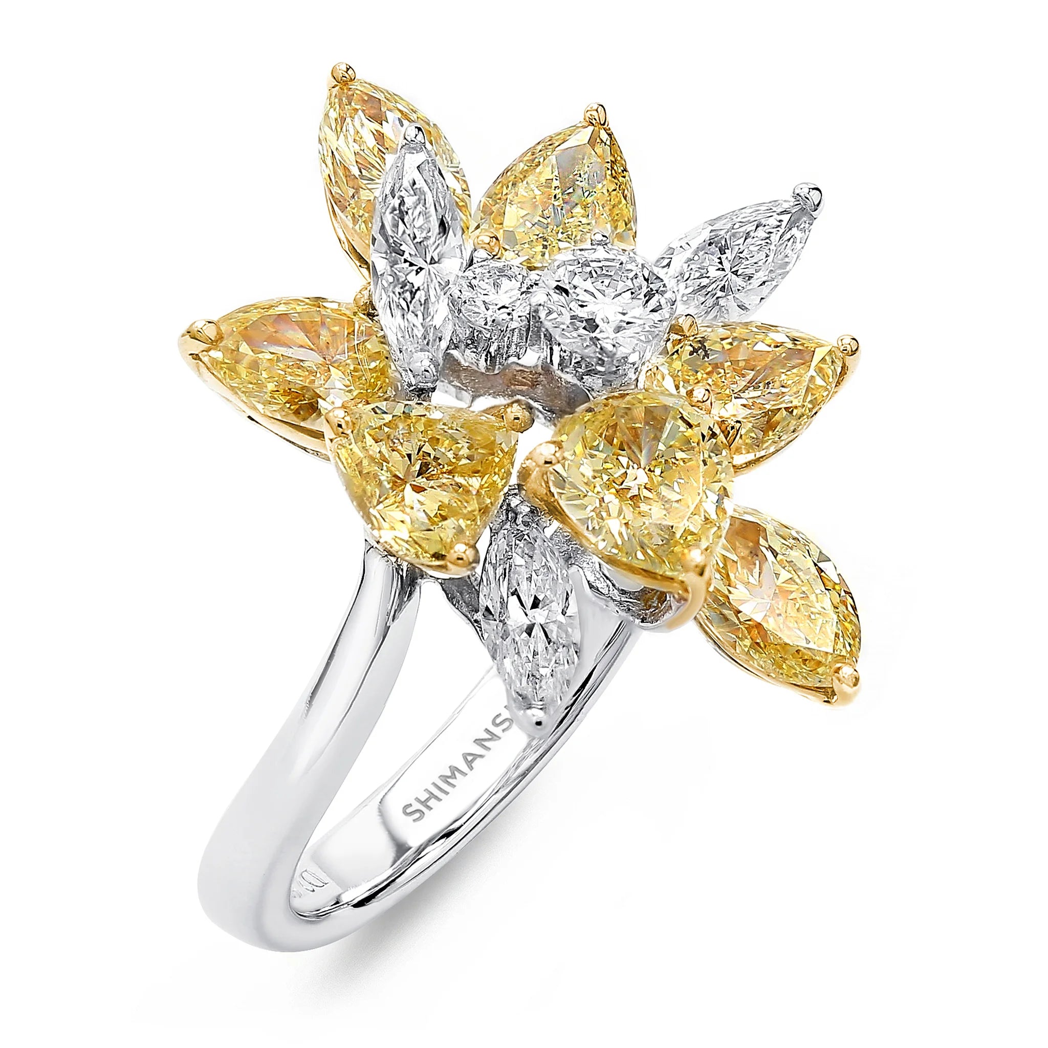 Shimansky 3.3 TCW Fancy Yellow Dress Ring in 18K White & Yellow Gold 3D View