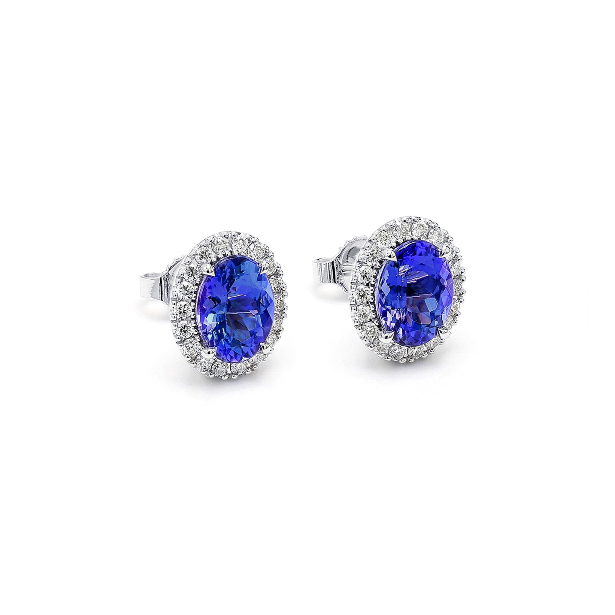 Shimansky 3.7 TCW Oval Tanzanite Halo Stud Earrings in 18K White Gold 3D View