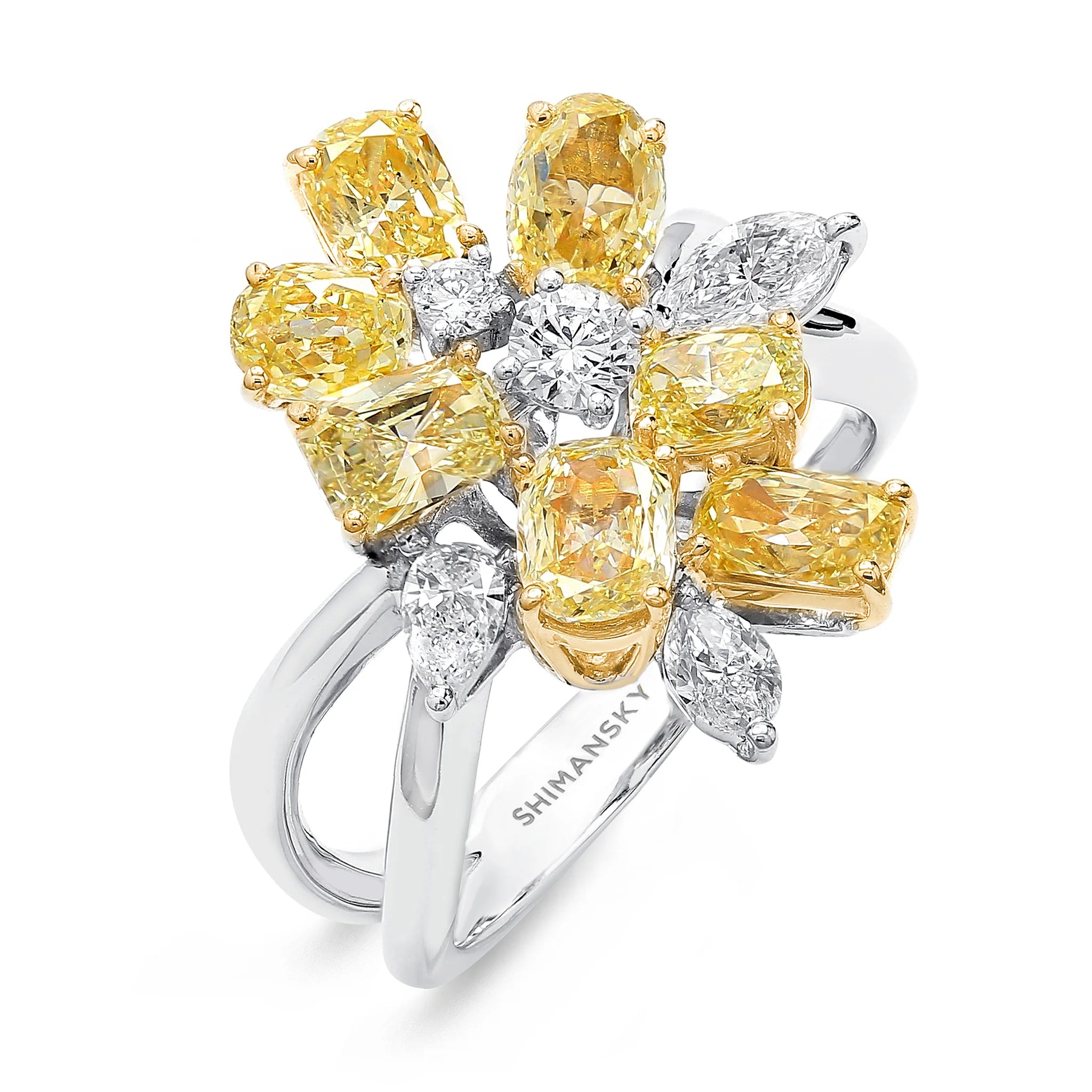 Shimansky 3 TCW Fancy Yellow Dress Ring in 18K White & Yellow Gold 3D View