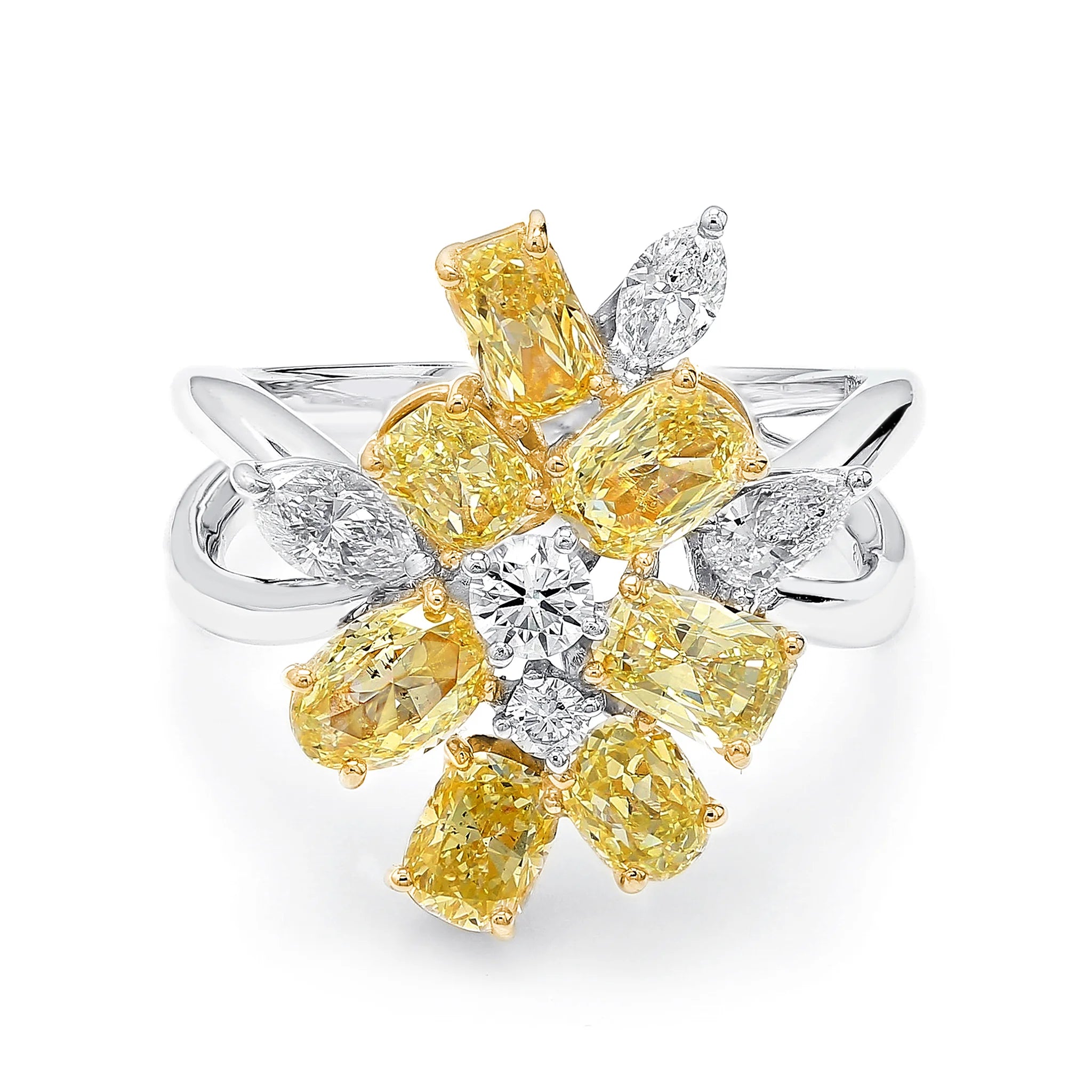 Shimansky 3 TCW Fancy Yellow Dress Ring in 18K White & Yellow Gold Front View