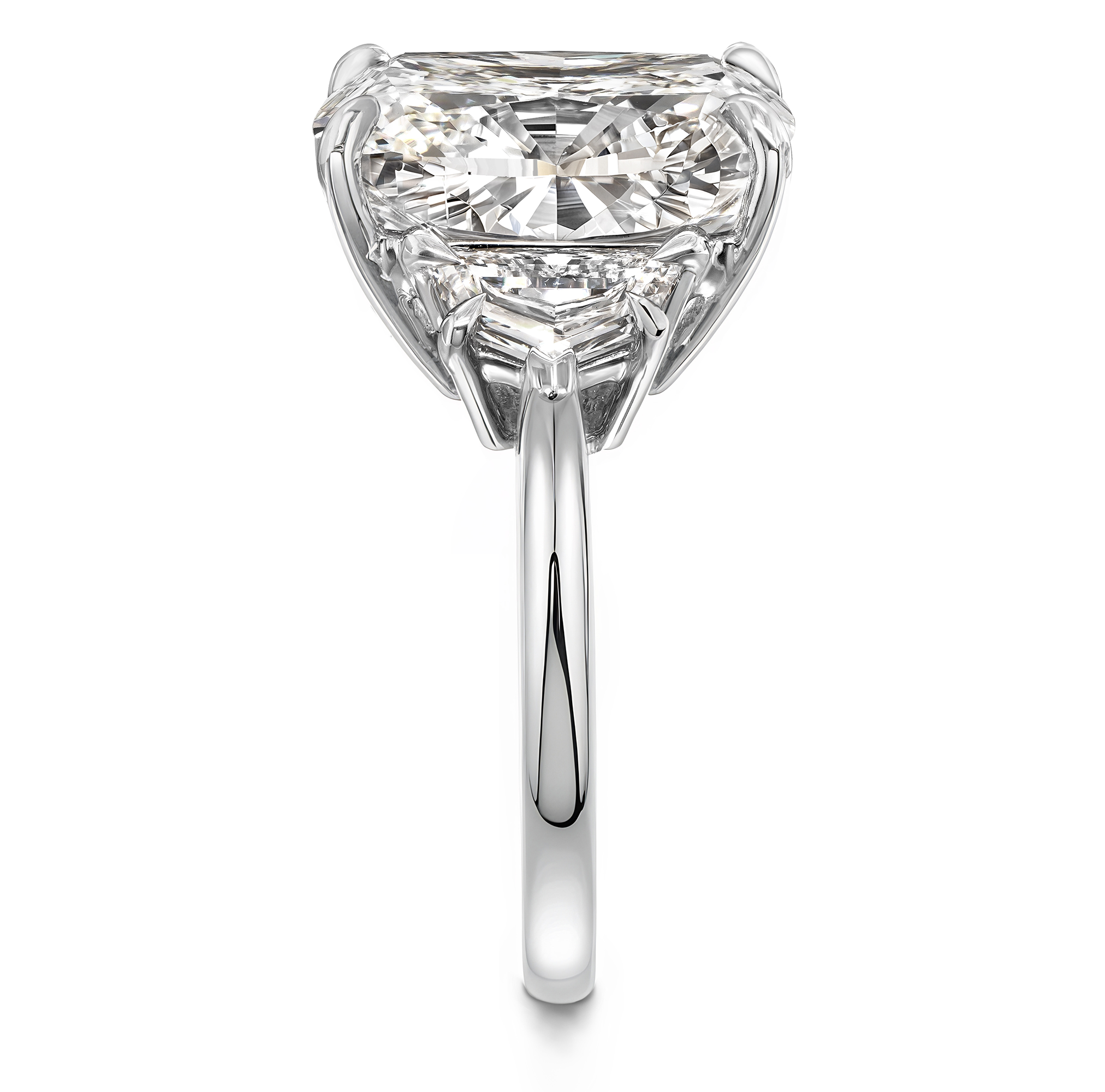 Shimansky Cushion Trilogy Diamond Ring in Platinum - Profile View