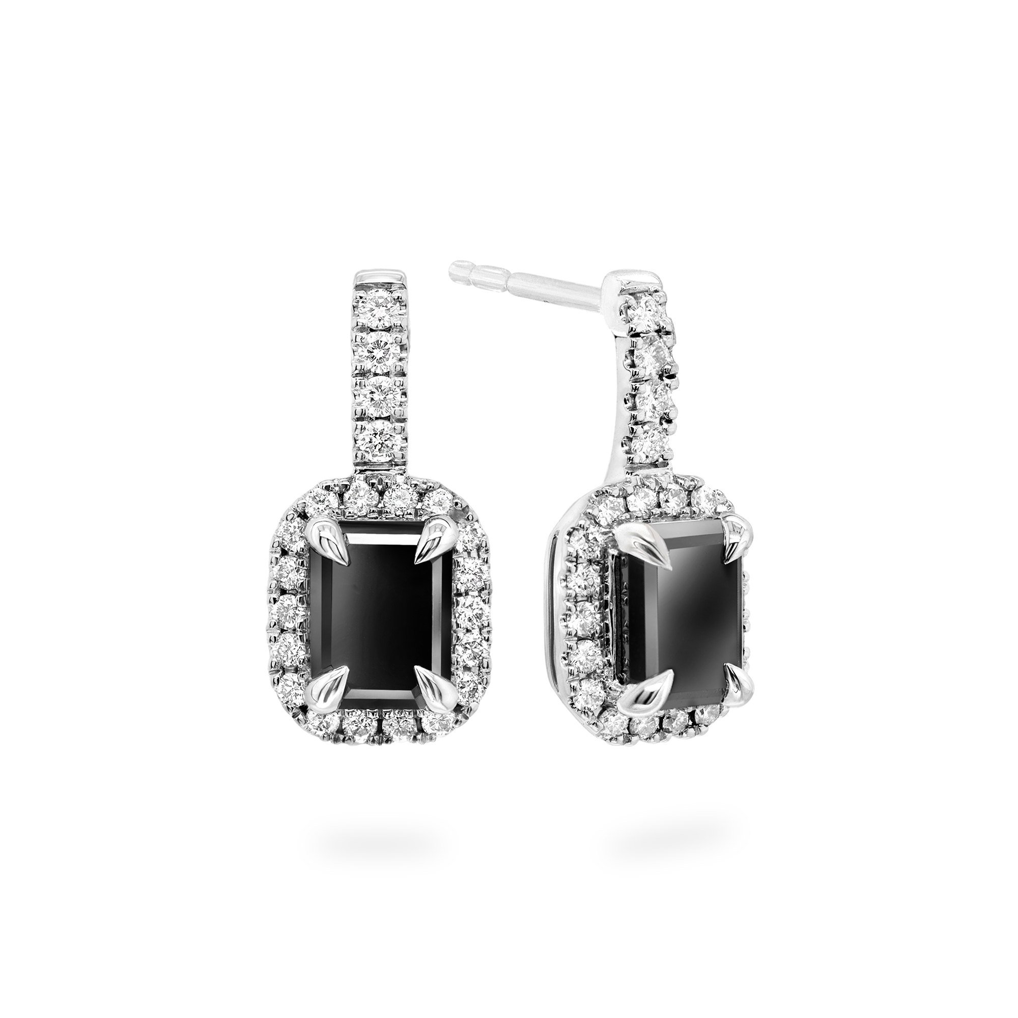 Shimansky Emerald Black & White Diamond Dress Earrings in 14K White Gold - Front View
