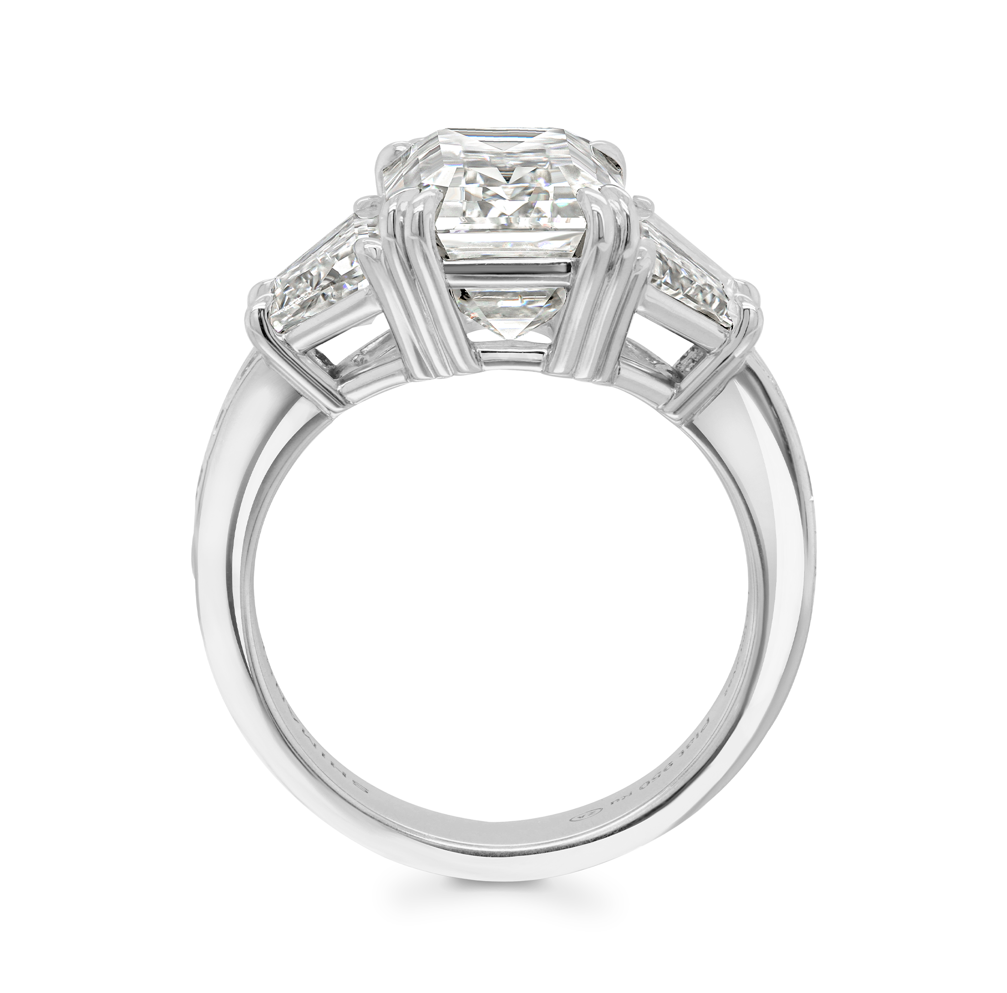 Shimansky Emerald Diamond Trilogy Engagement Ring in Platinum - Side View