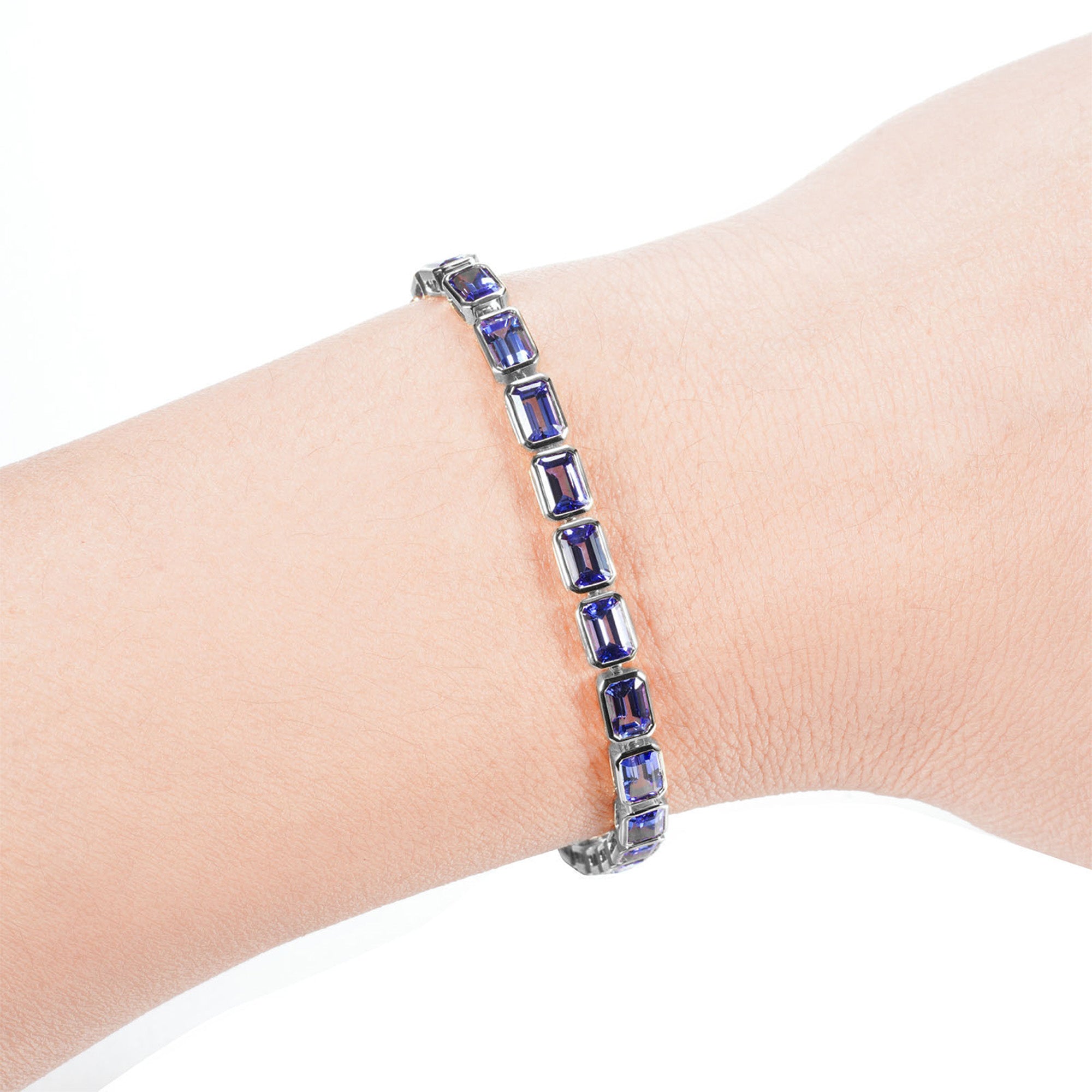 Shimansky Emerald Tanzanite Bezel Set Bracelet in 18K White Gold - Model View