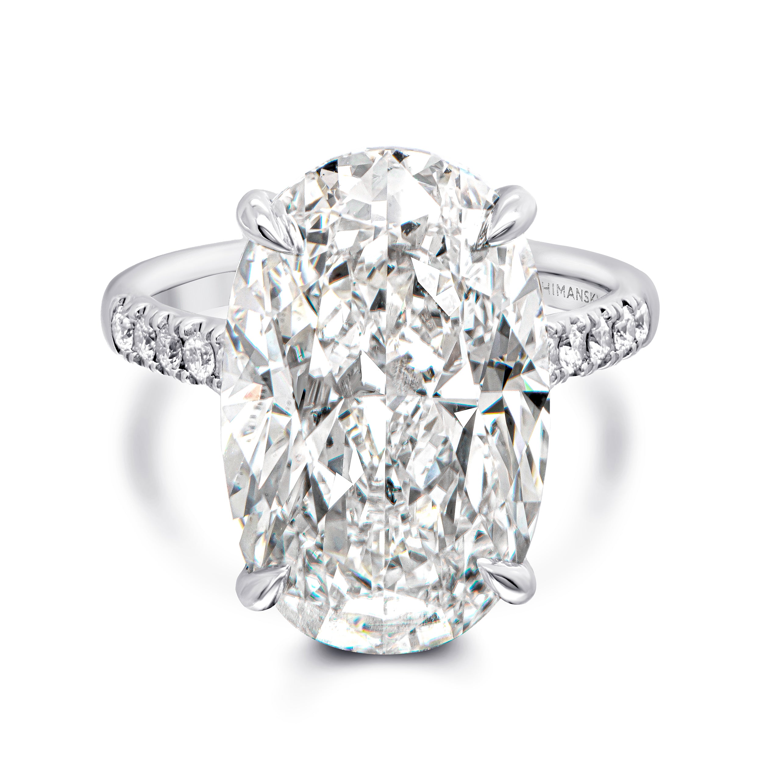 Shimansky 10.8 TCW Oval Diamond Hidden Halo Engagement Ring in Platinum Front View