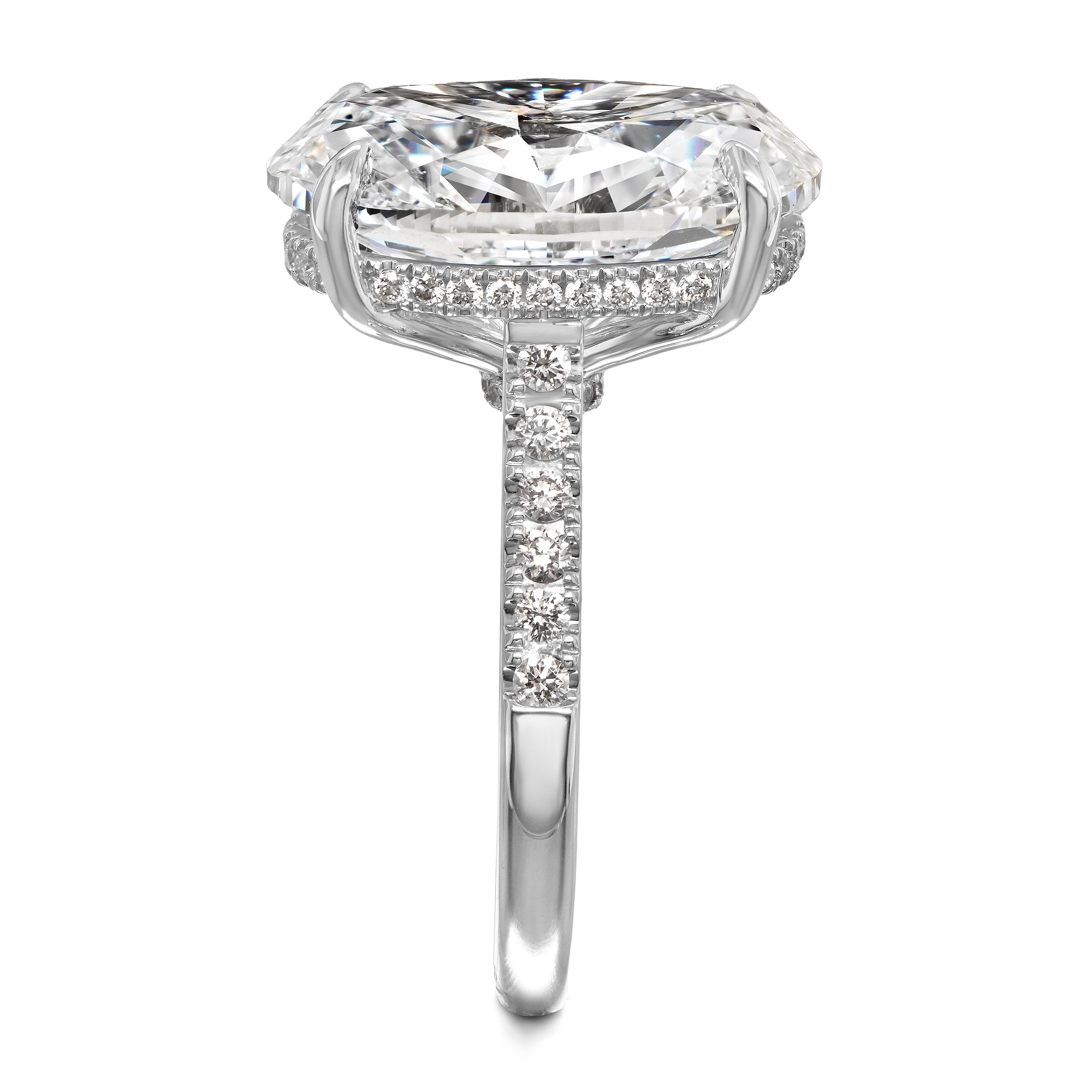 Shimansky 10.8 TCW Oval Diamond Hidden Halo Engagement Ring in Platinum Profile View