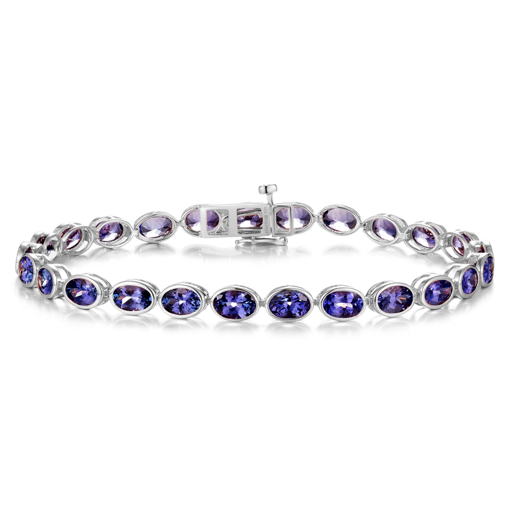Shimansky Oval Tanzanite Bezel Set Bracelet in 14K White Gold - Front View