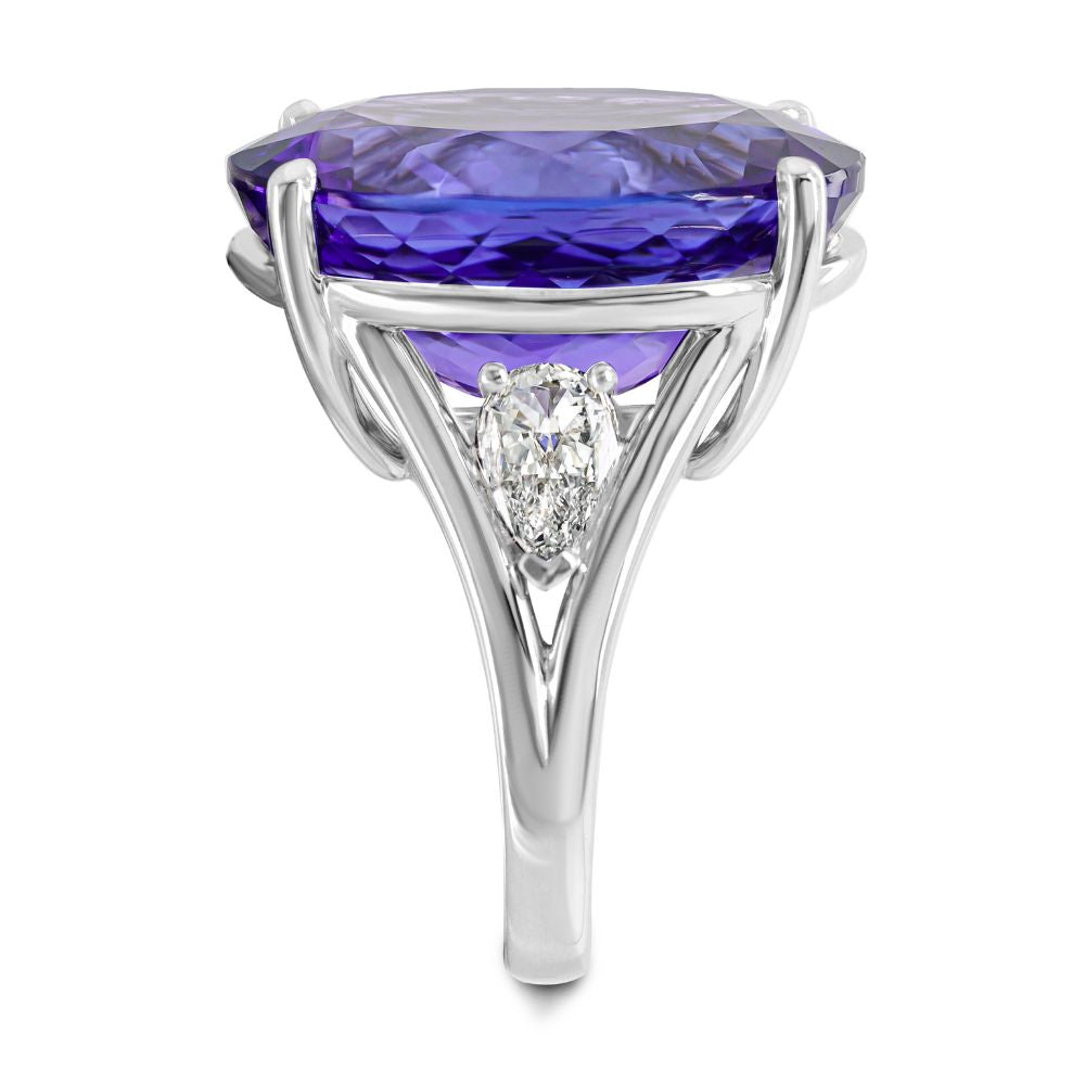 Shimansky Oval Tanzanite & Diamond Dress Ring in 18K White Gold - Profile View