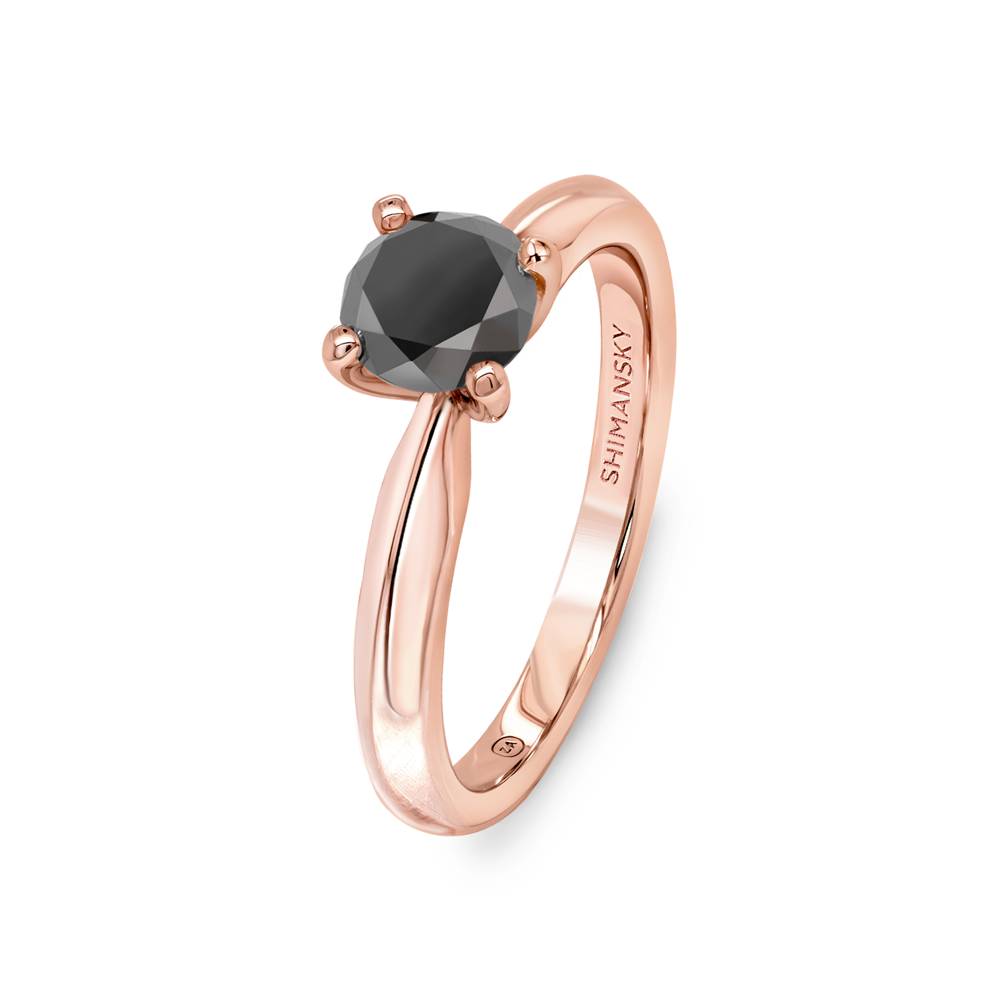 Shimansky Round Black Diamond Solitaire Ring in 18K Rose Gold - 3D View
