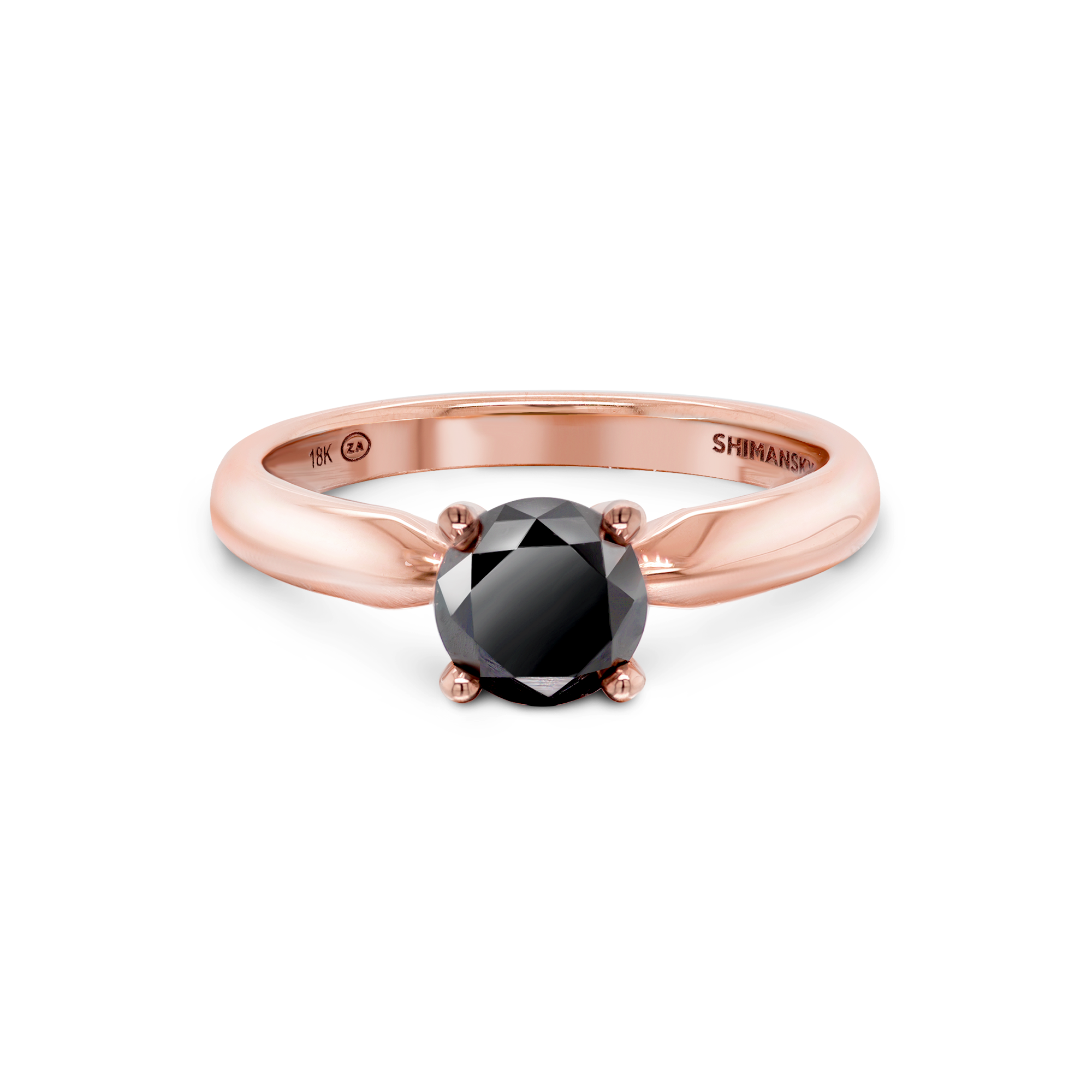 Shimansky Round Black Diamond Solitaire Ring in 18K Rose Gold - Front View