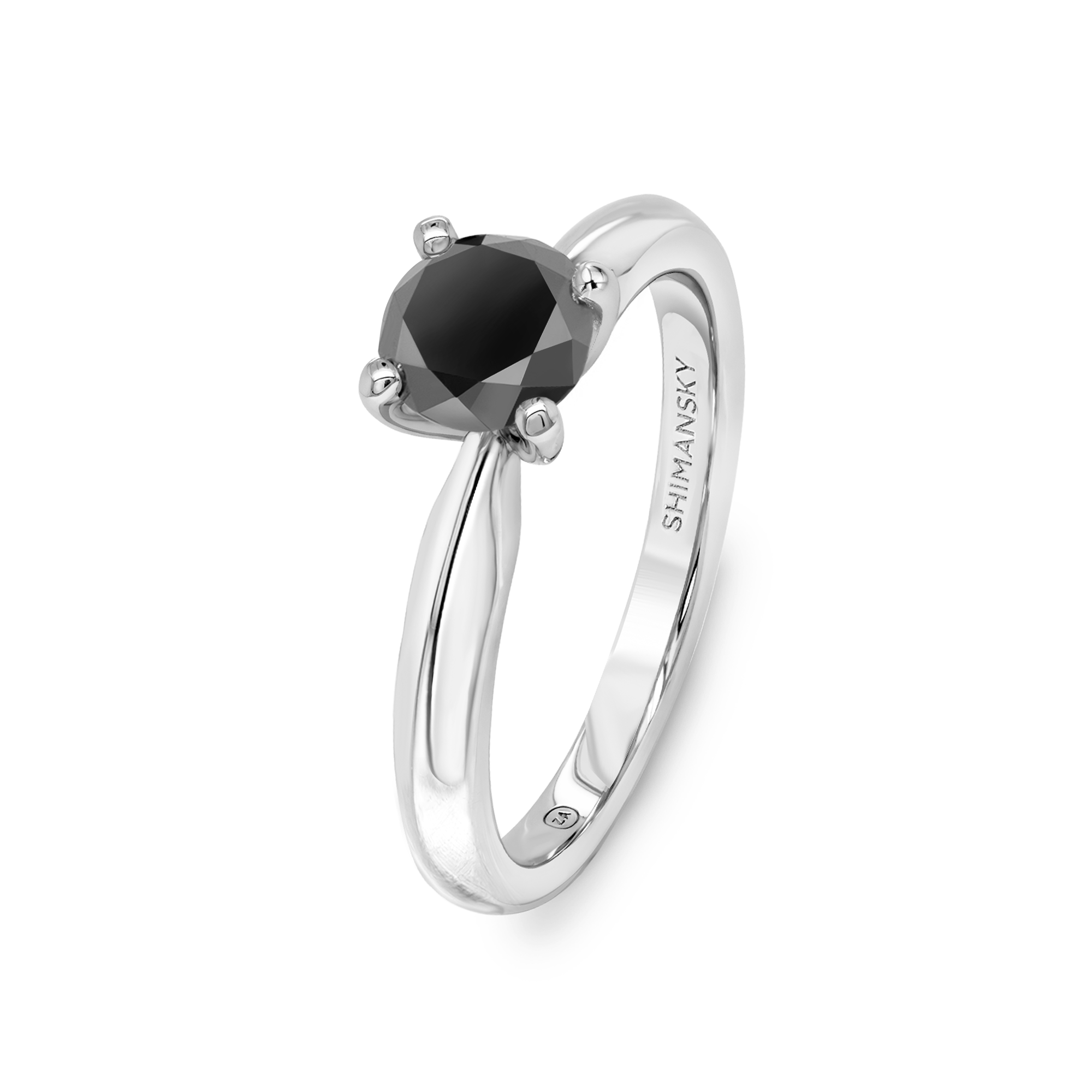 Shimansky Round Black Diamond Solitaire Ring in 18K White Gold - 3D View