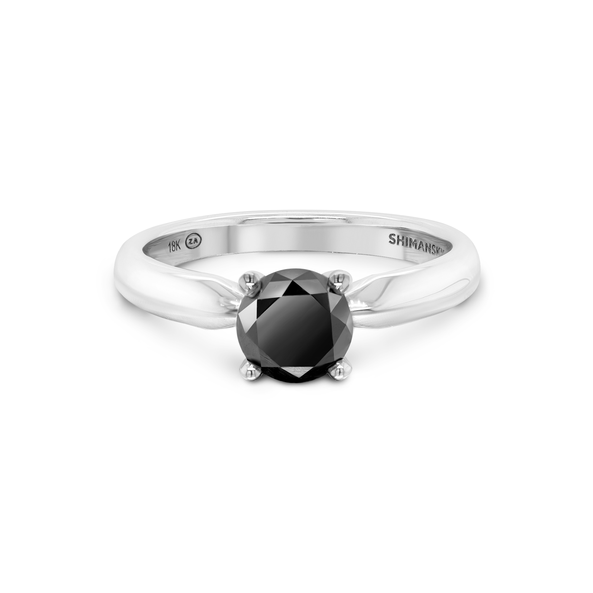 Shimansky Round Black Diamond Solitaire Ring in 18K White Gold - Front View