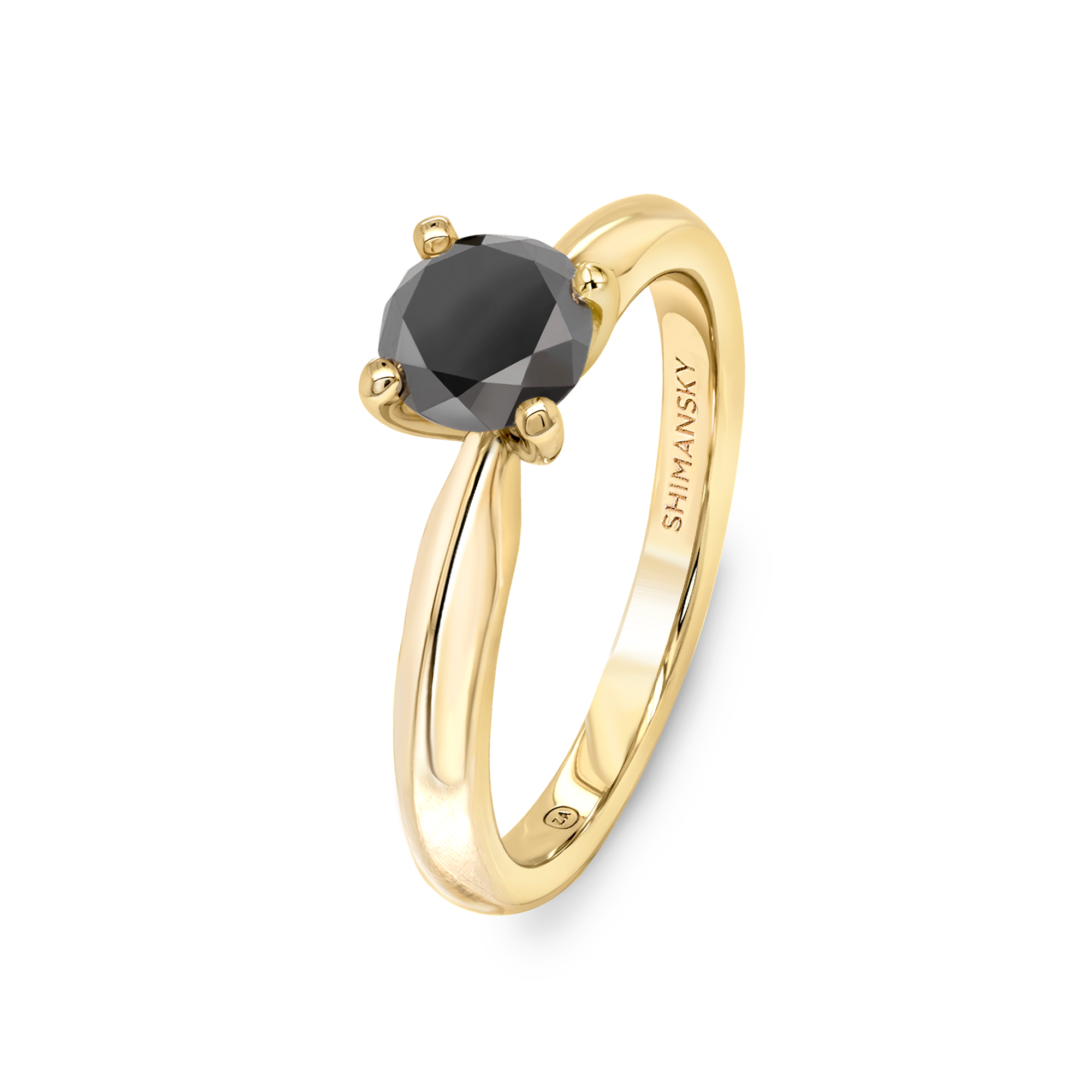 Shimansky Round Black Diamond Solitaire Ring in 18K Yellow Gold - 3D View