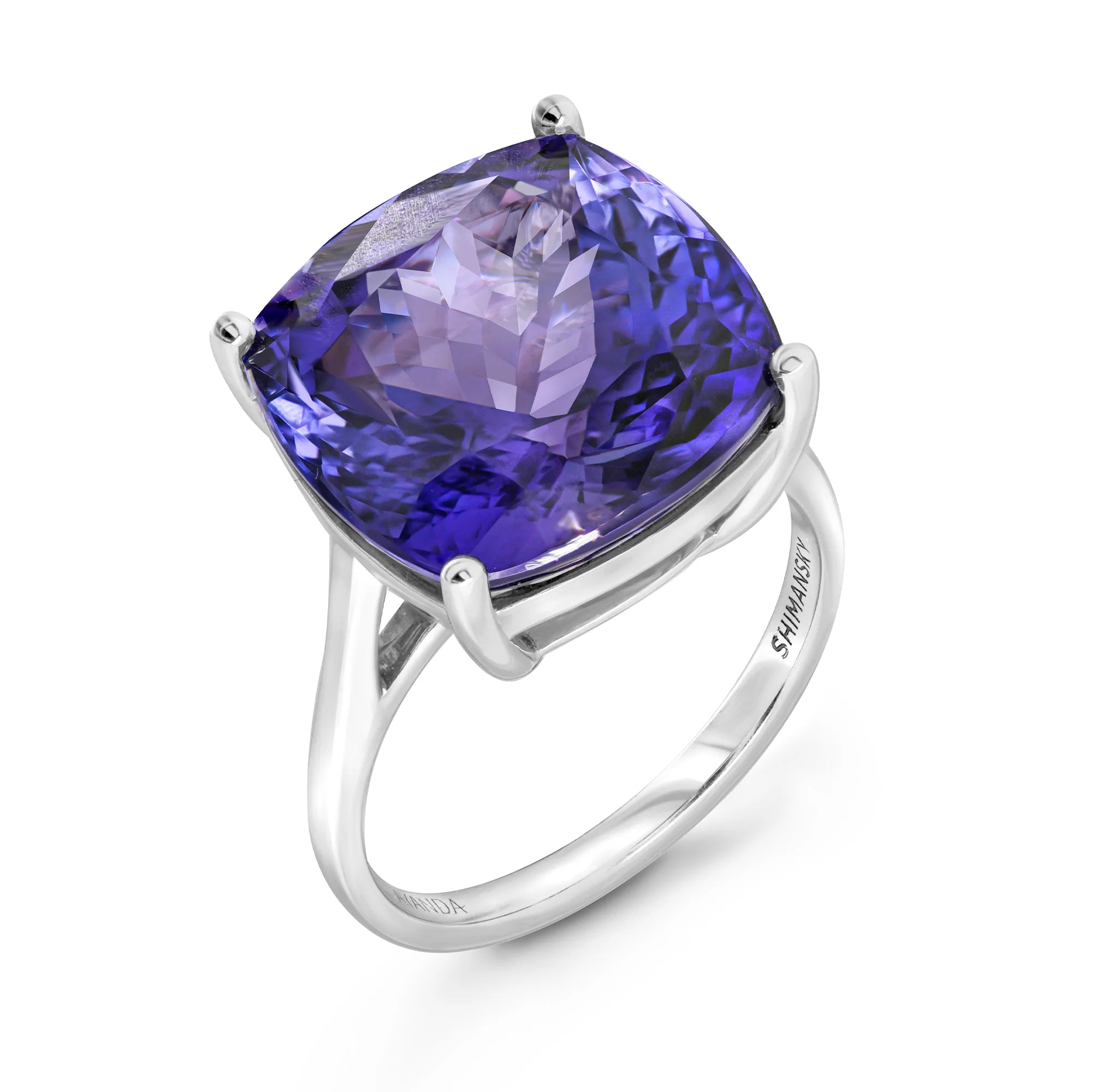 Shimansky Square Cushion Tanzanite Solitaire Ring in 18K White Gold - 3D View