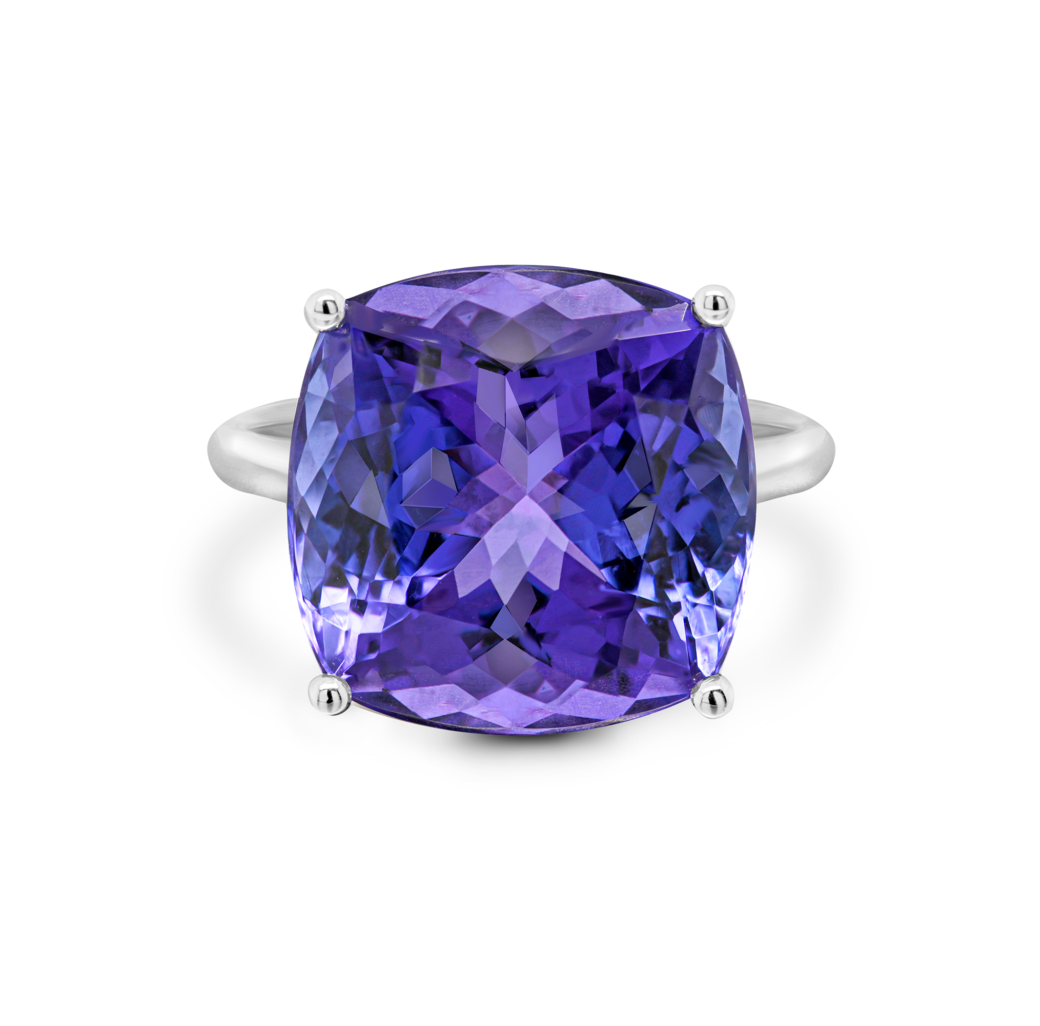 Shimansky Square Cushion Tanzanite Solitaire Ring in 18K White Gold - Front View