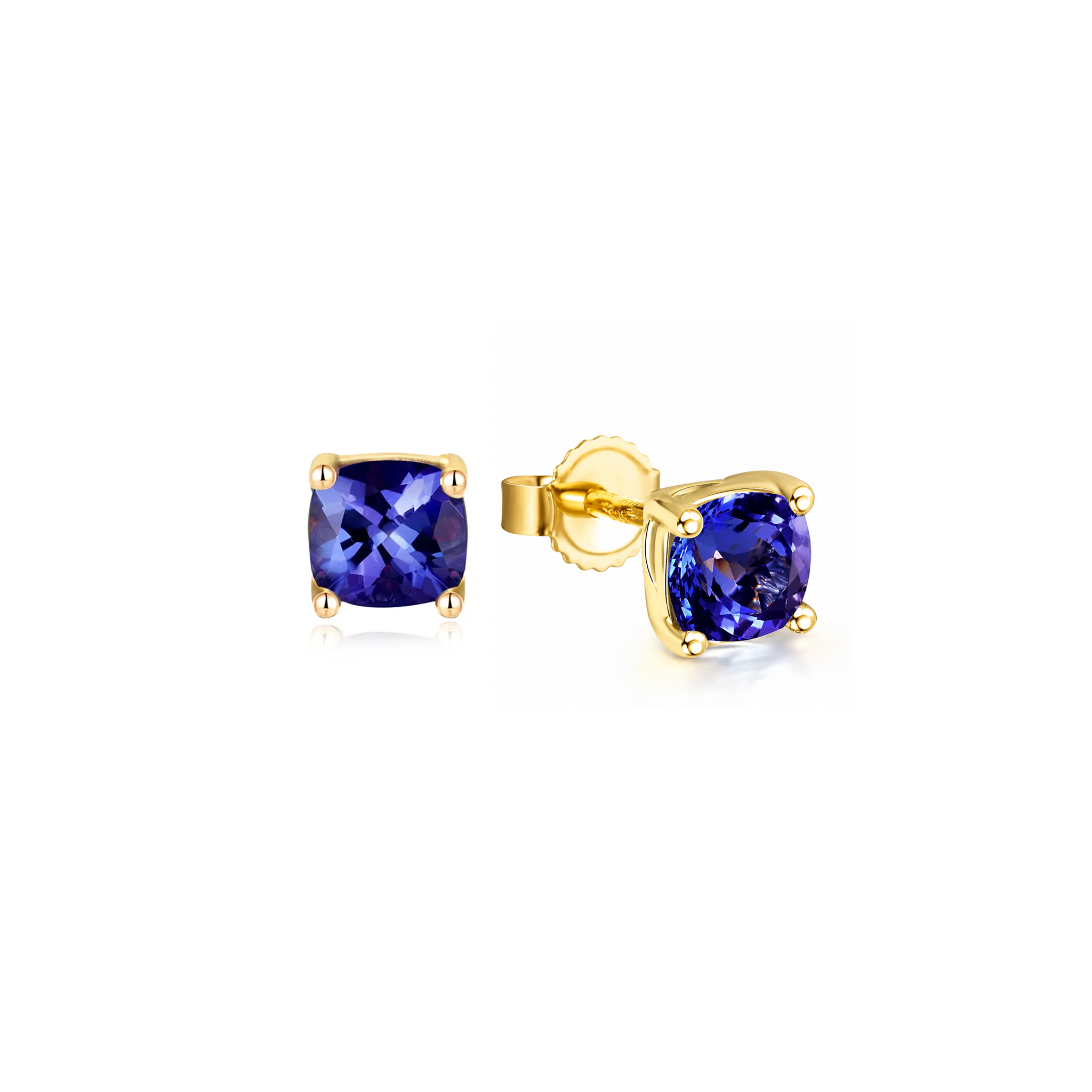 Shimansky 2.3 TCW Square Cushion Tanzanite Solitaire Stud Earrings in 14K Yellow Gold 3D View #Metal_Yellow Gold