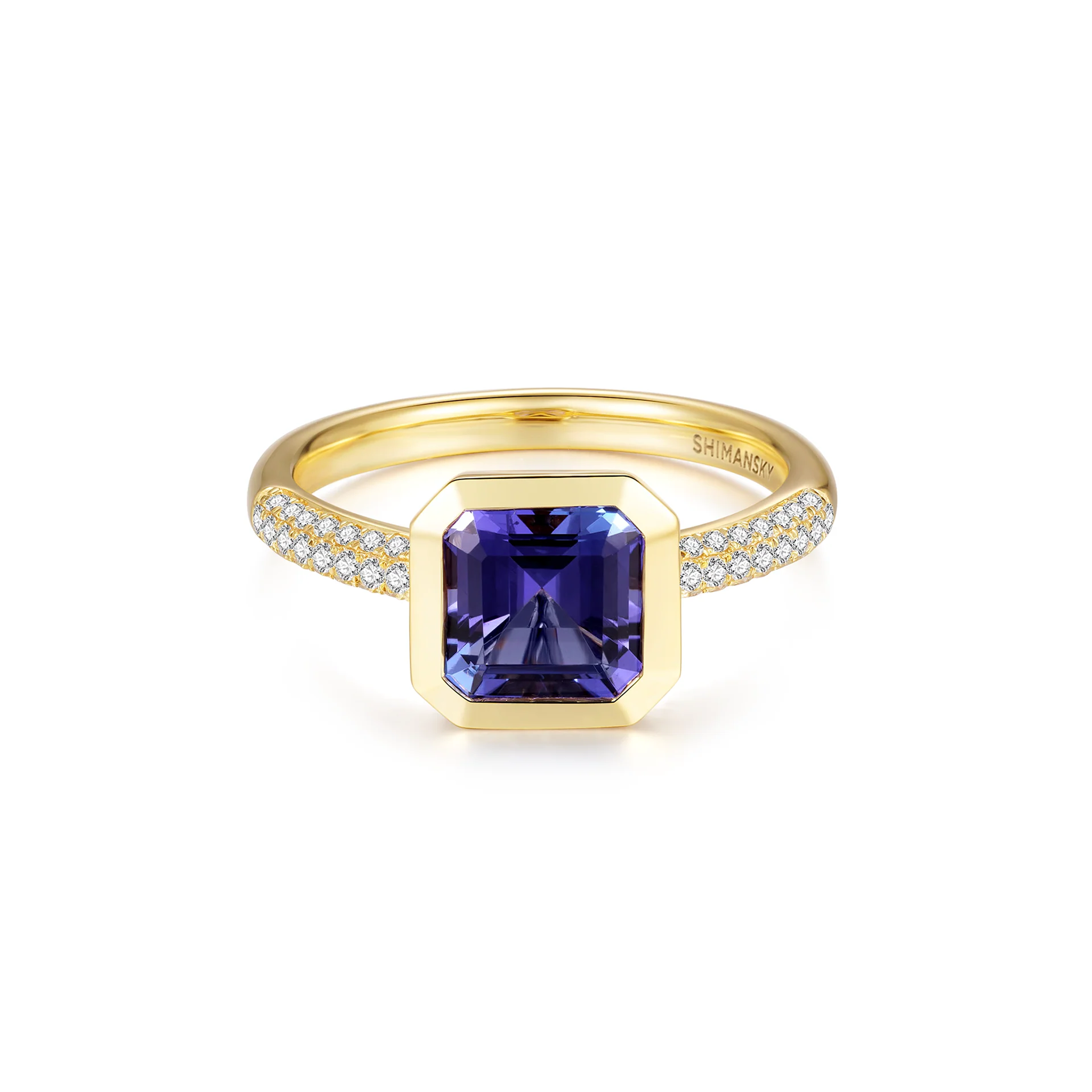 Shimansky 2ct Square Emerald Tanzanite Bezel Set Ring 14K Yellow Gold Front View #Metal_Yellow Gold