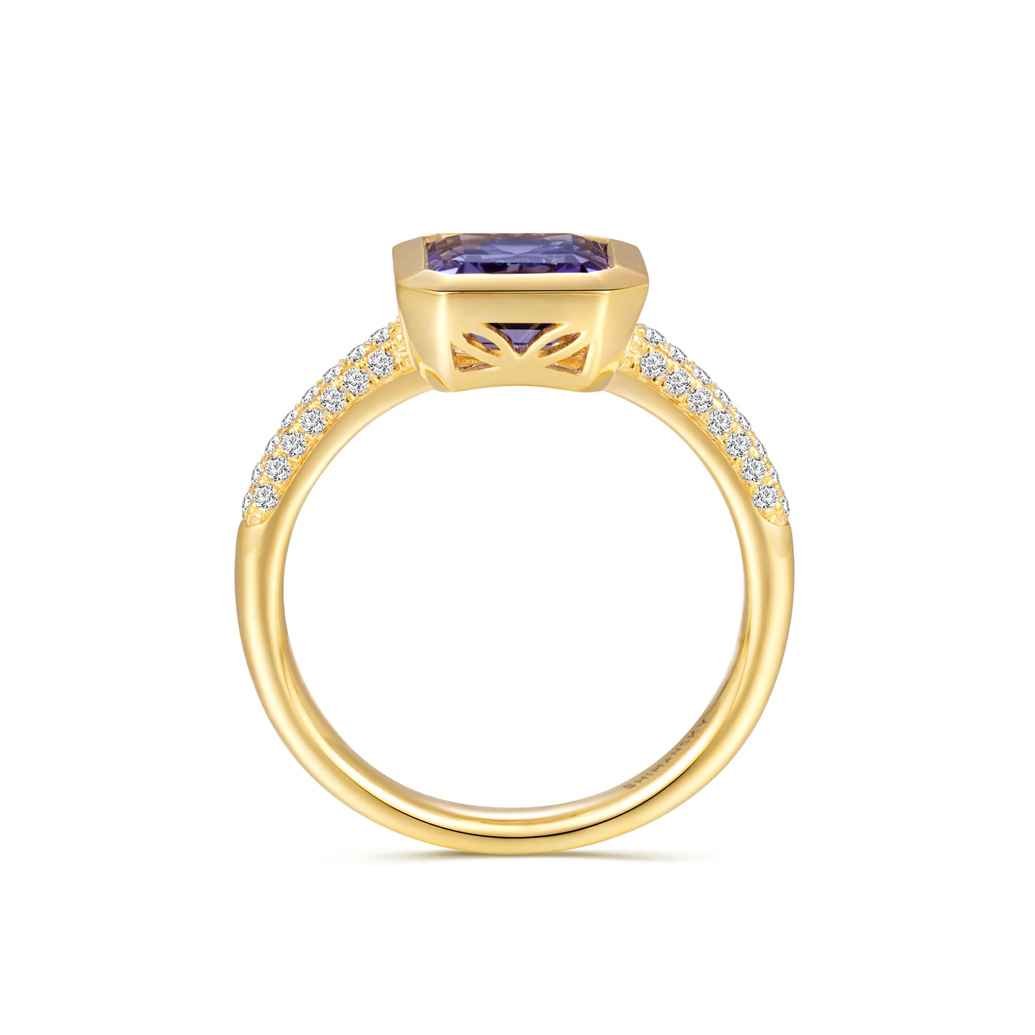 Shimansky 2ct Square Emerald Tanzanite Bezel Set Ring 14K Yellow Gold Side View #Metal_Yellow Gold