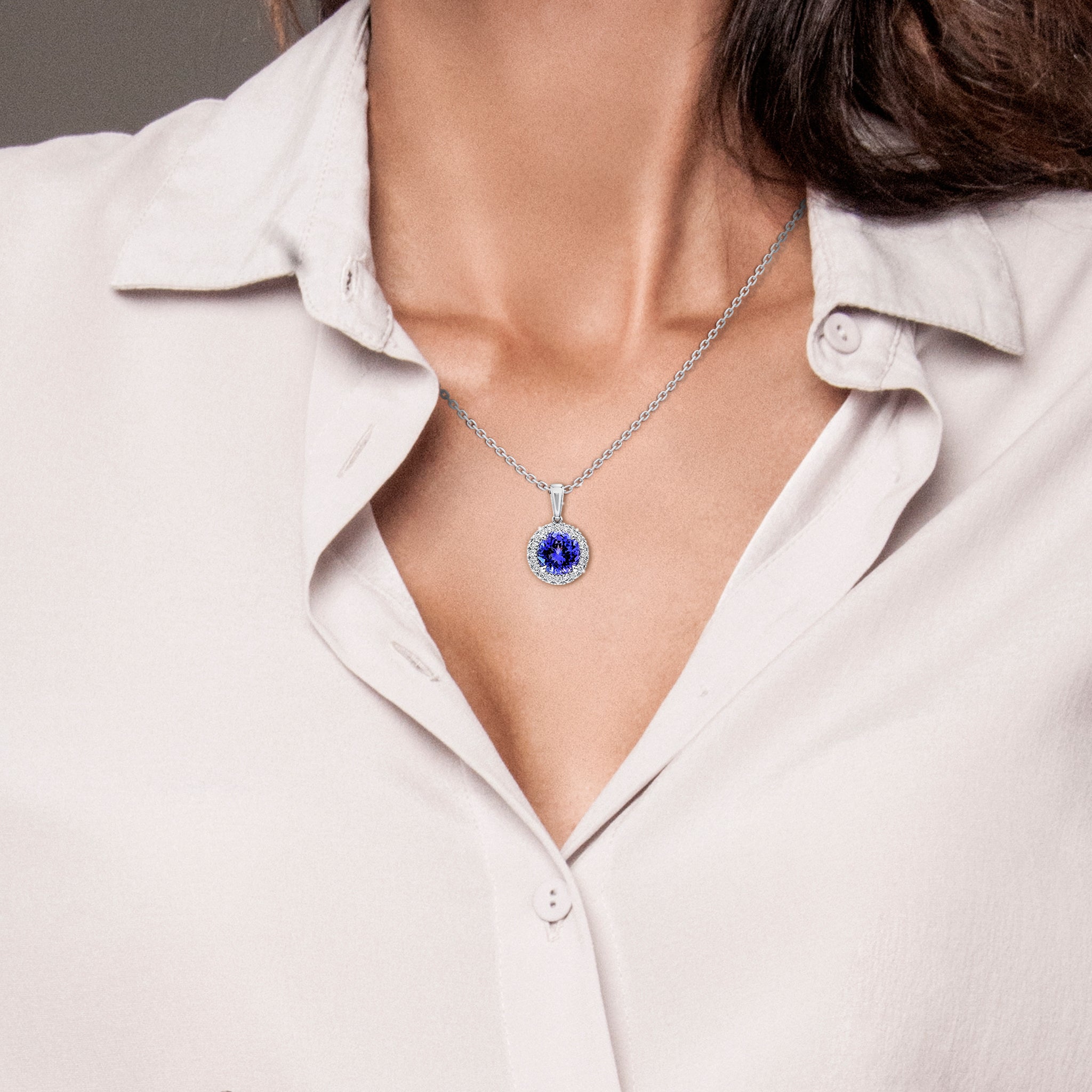 Tanzanite and Diamond Pendant - Model View - Shimansky